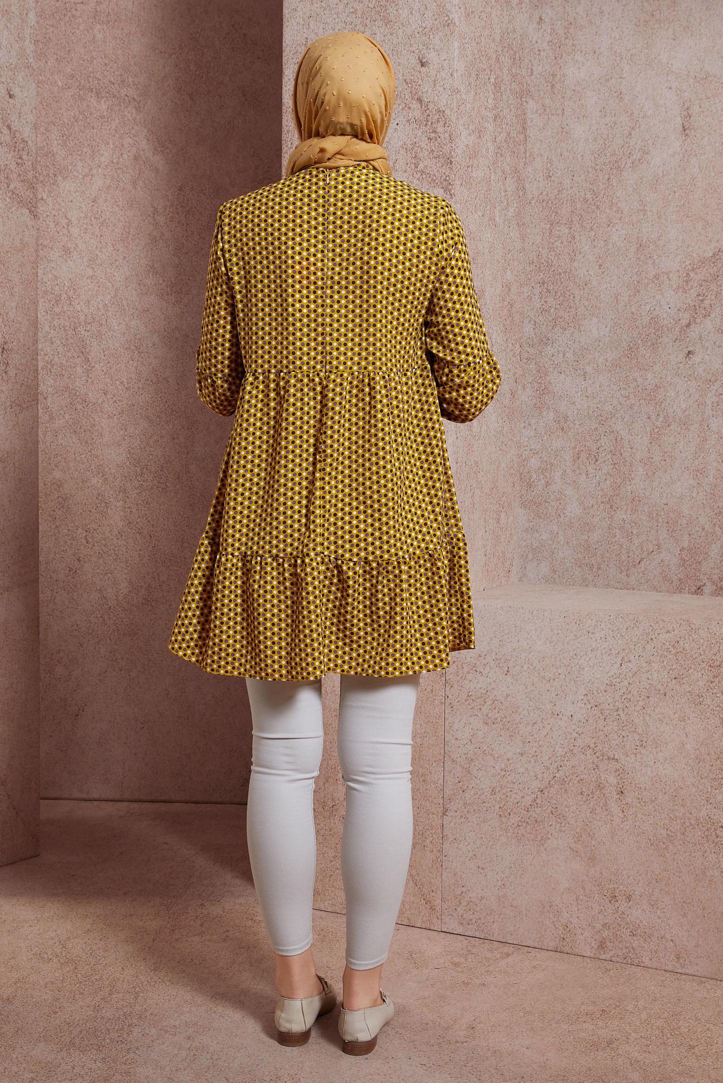 Tesettür giyim YEŞİL PUANTİYE DESENLİ TUNİK 42932