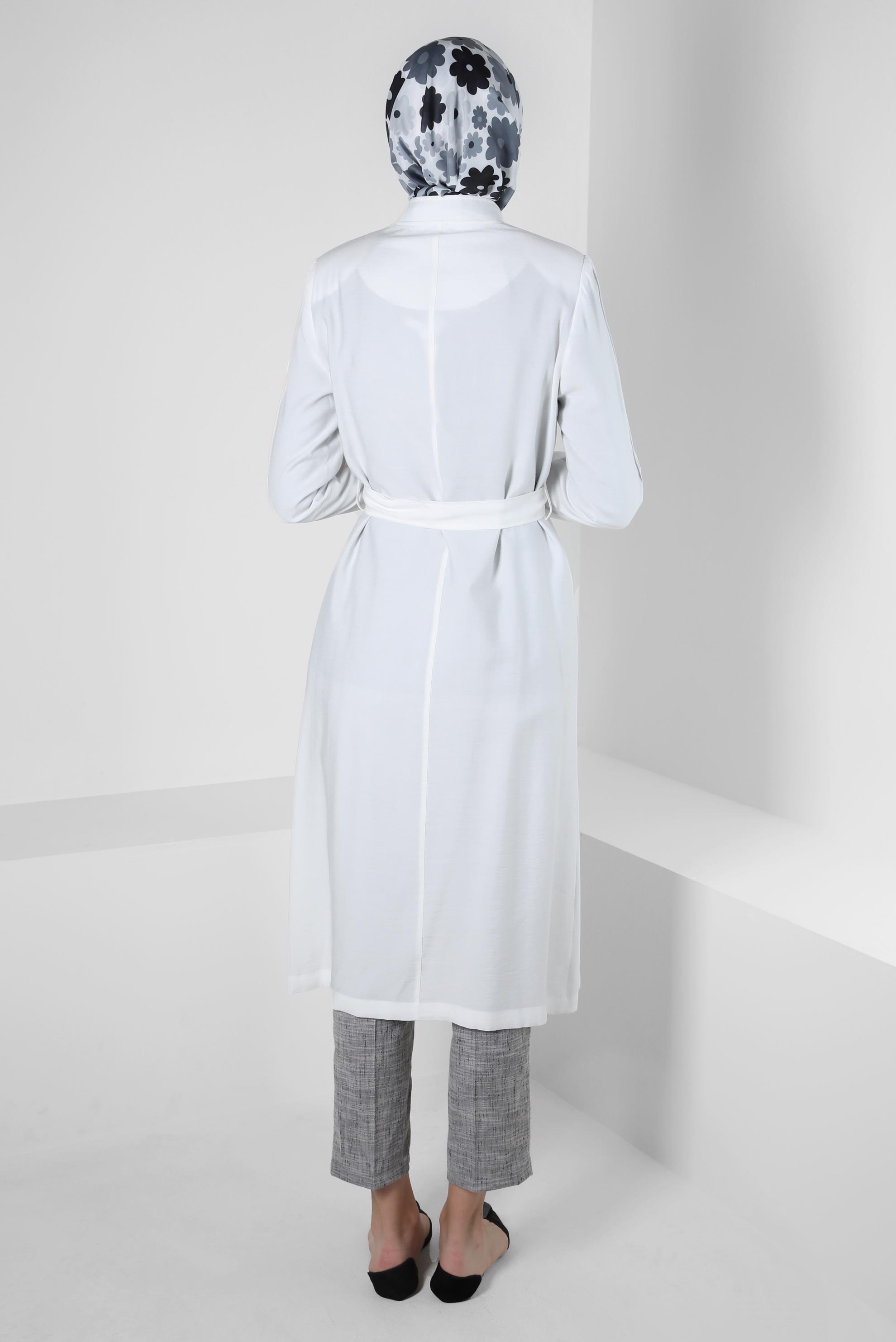 Hijab clothing WHITE BELTED ZIPPERED TRENCH COAT 10552 