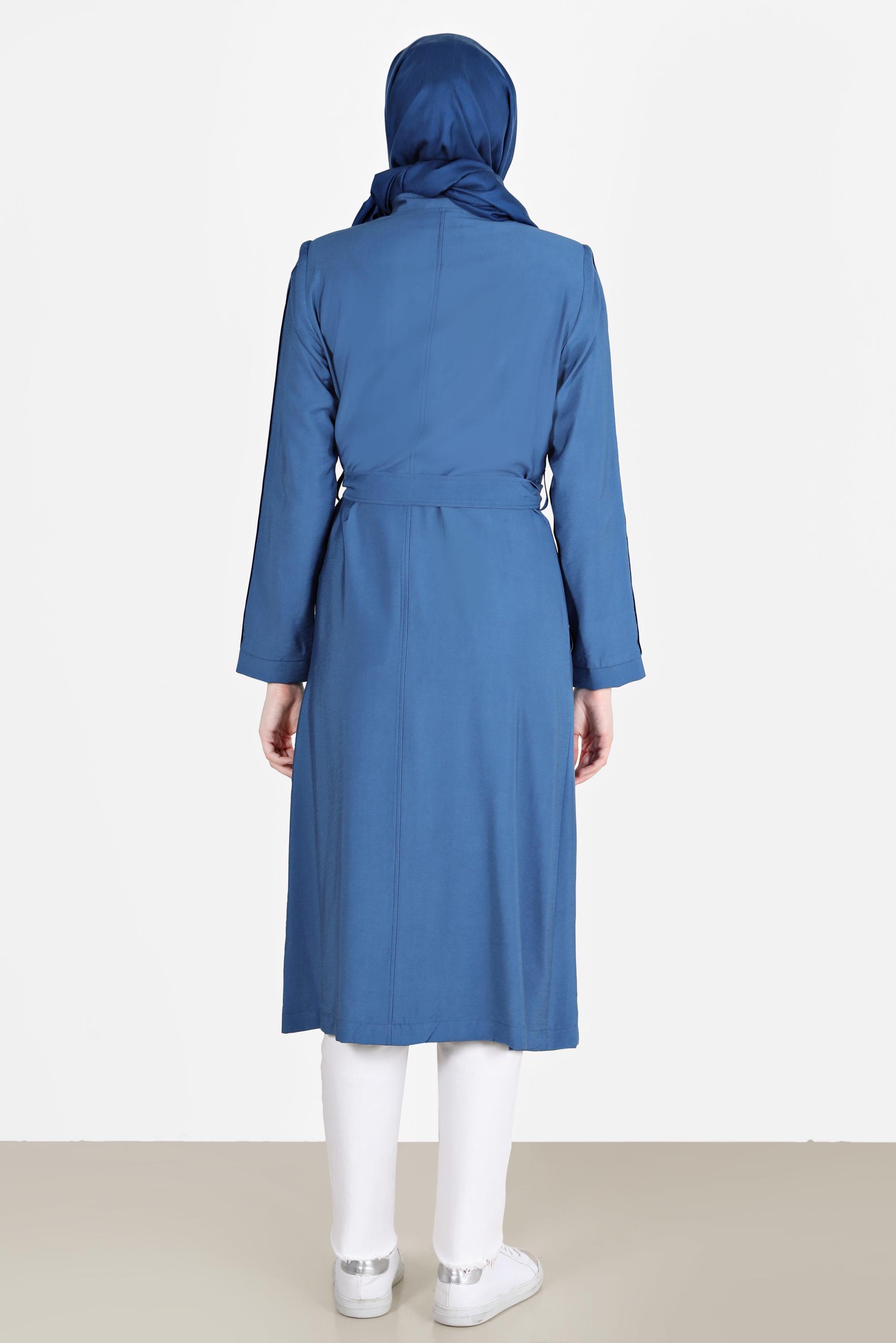 Tesettür giyim LACİVERT KUŞAKLI FERMUARLI TRENÇKOT 10552 