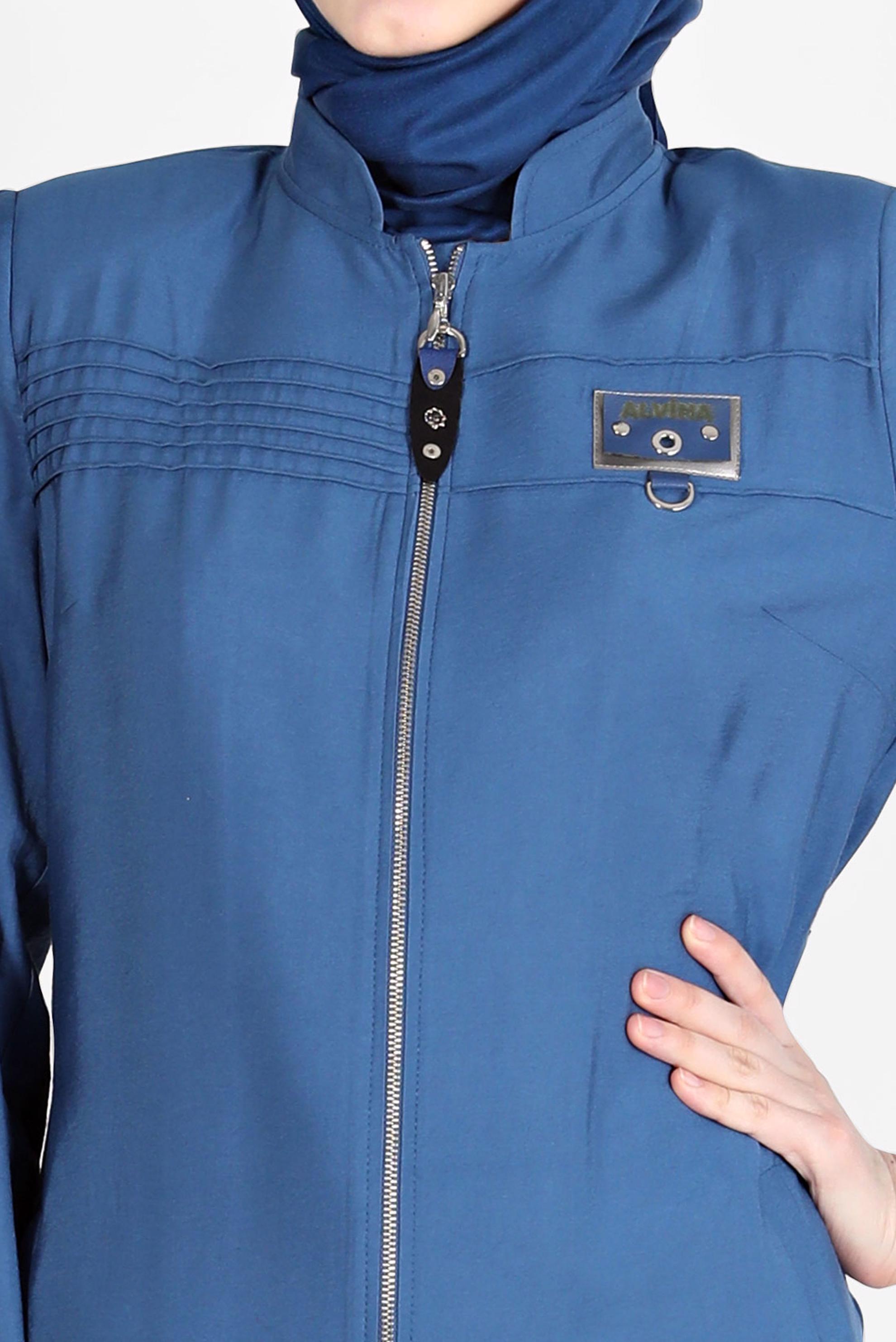 Tesettür giyim LACİVERT KUŞAKLI FERMUARLI TRENÇKOT 10552 