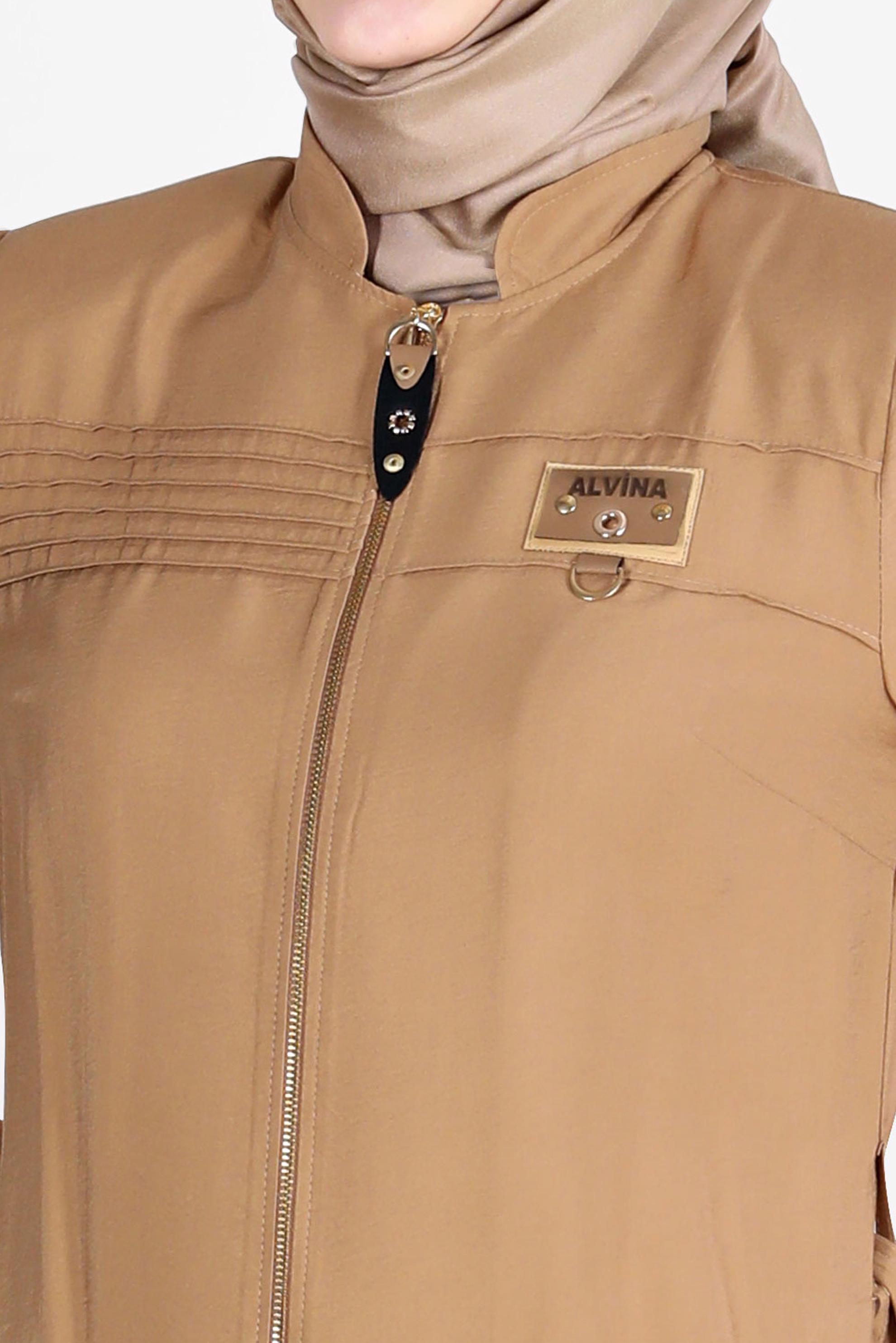 Tesettür giyim TABA KUŞAKLI FERMUARLI TRENÇKOT 10552 