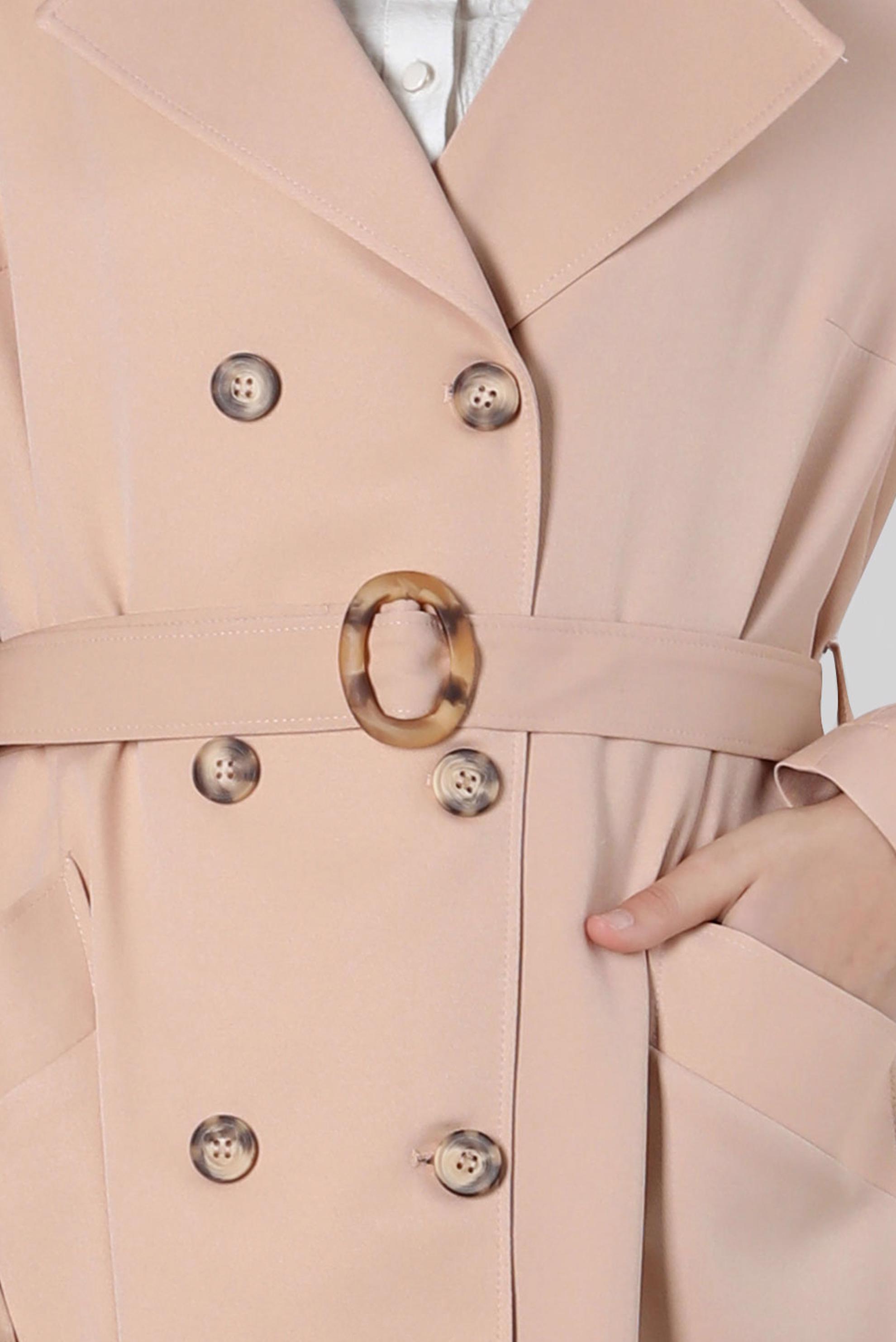 Tesettür giyim BEJ DÜĞMELİ KUŞAKLI KRUVAZE YAKA TRENÇKOT 10559 