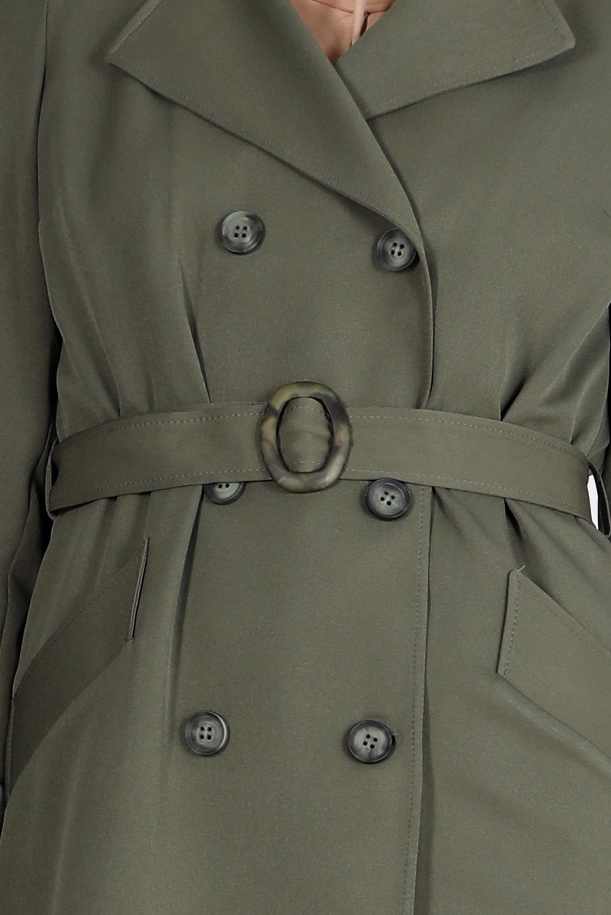 Tesettür giyim HAKİ DÜĞMELİ KUŞAKLI KRUVAZE YAKA TRENÇKOT 10559 