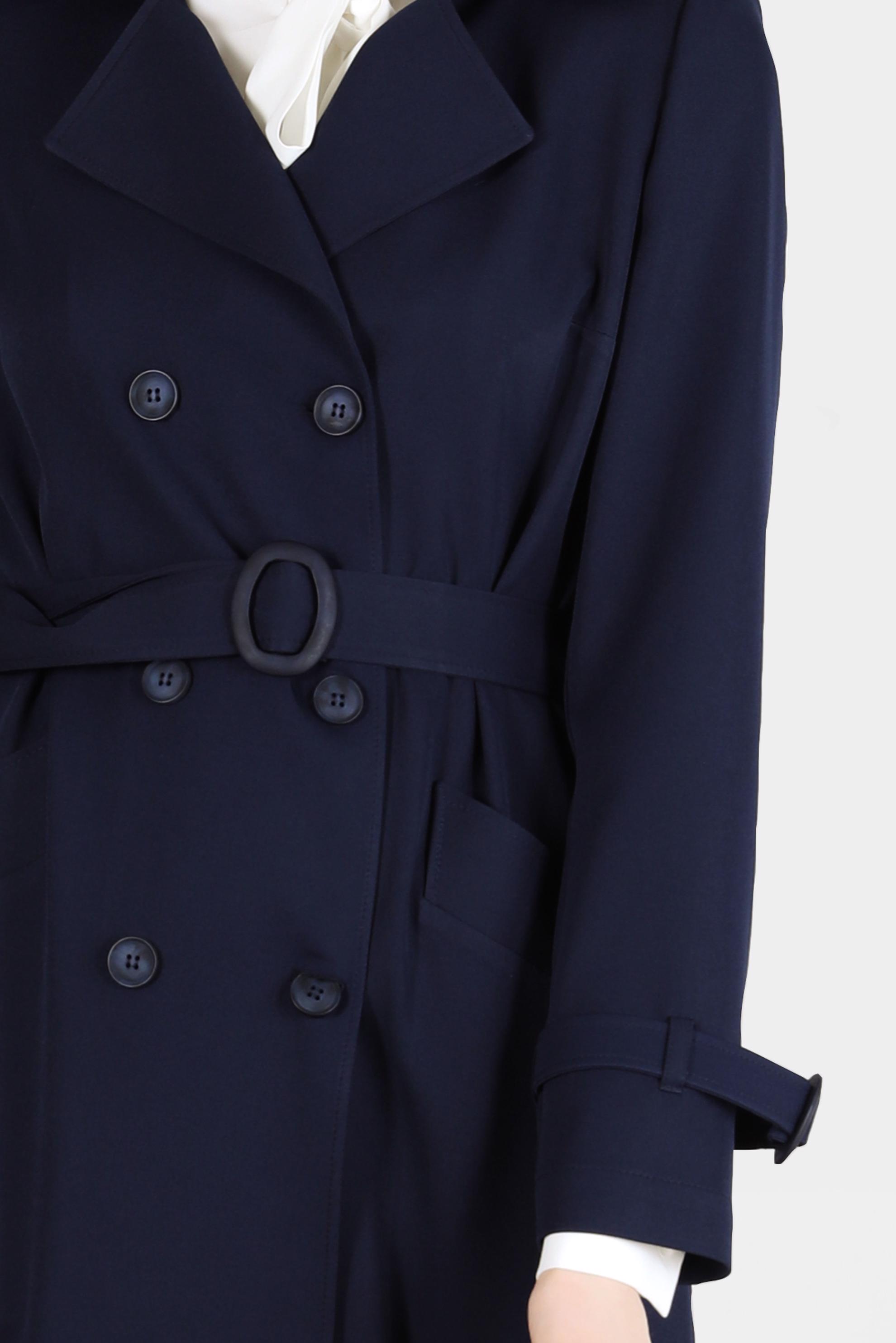 Hijab clothing NAVY BLUE BUTTONED BELTED DOUBLE BREASTED TRENCH COAT 10559 