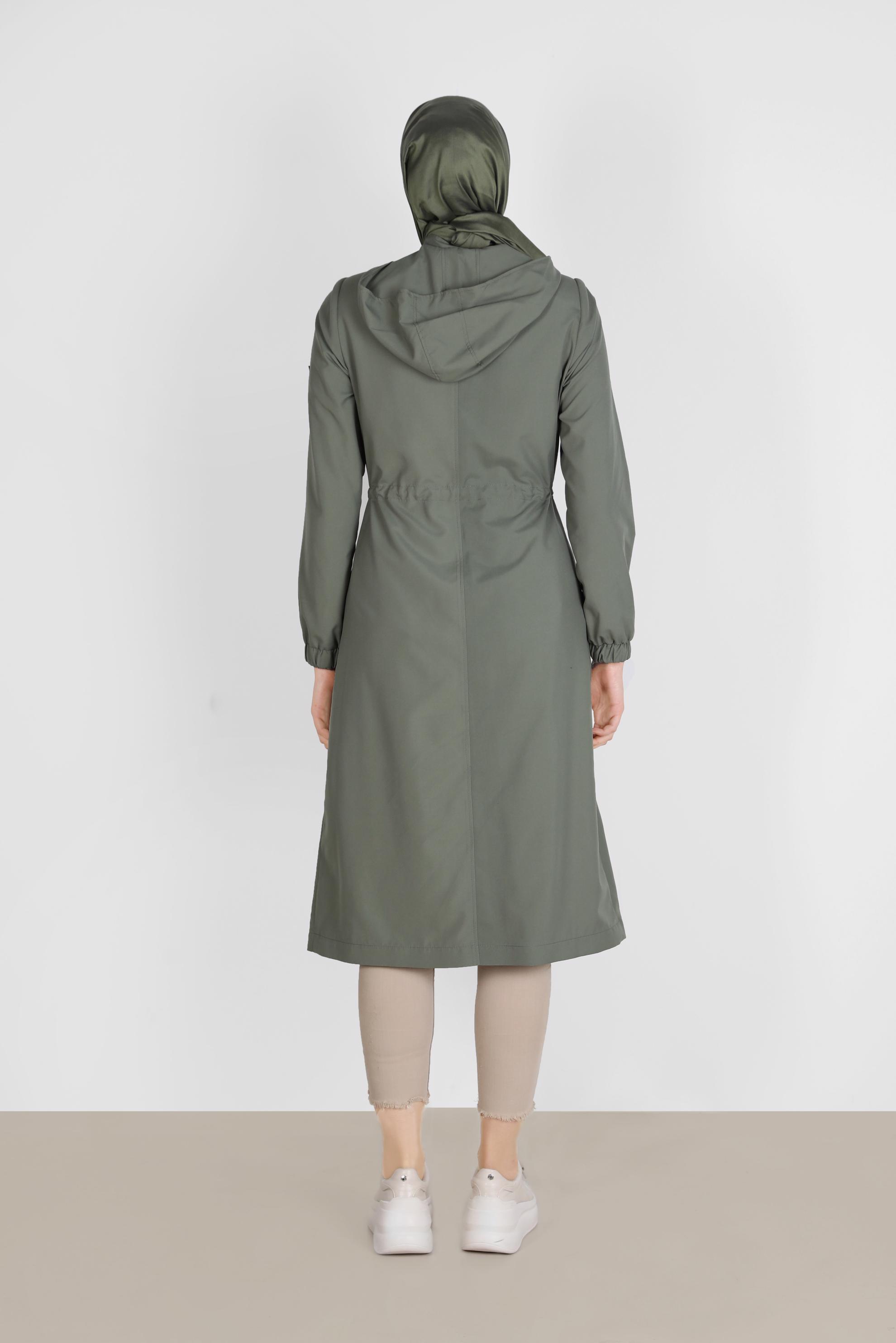 Hijab clothing KHAKI EYELET DETAIL ZIPPERED TRENCH COAT 10561 