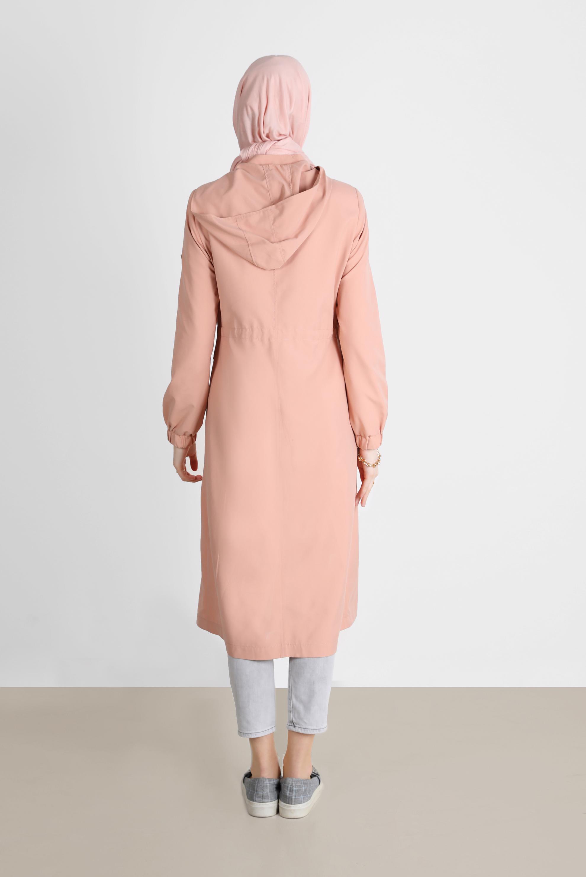 Hijab clothing POWDER EYELET DETAIL ZIPPERED TRENCH COAT 10561 