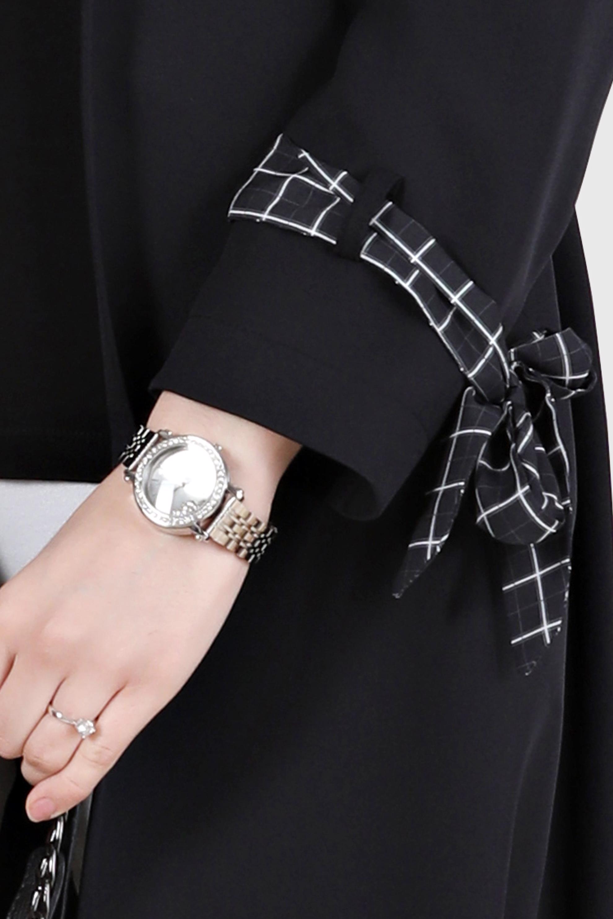 Tesettür giyim SİYAH MANŞETLERİ FULAR DETAYLI KLASİK TRENÇKOT 10563