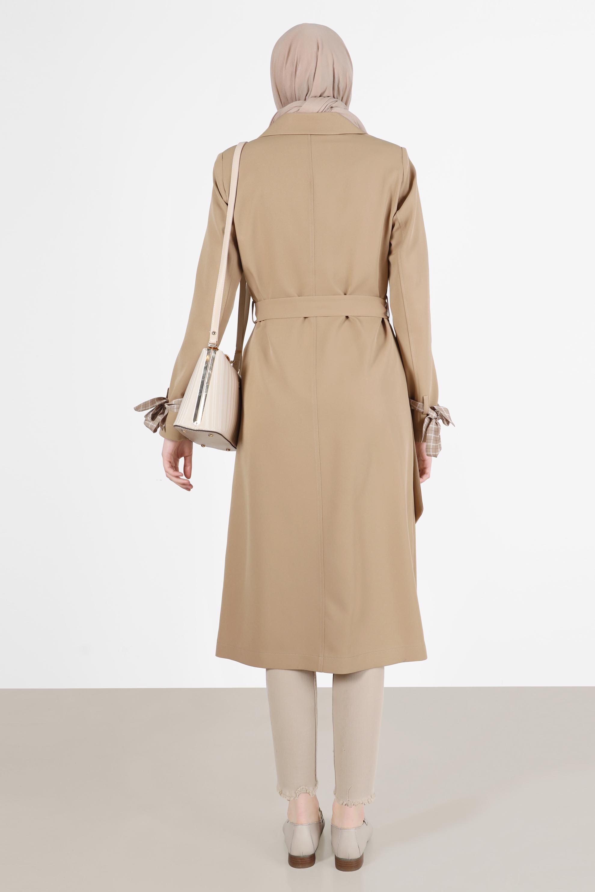 Hijab clothing BEIGE CLASSIC TRENCH COAT WITH FOULARD DETAIL CUFFS 10563 