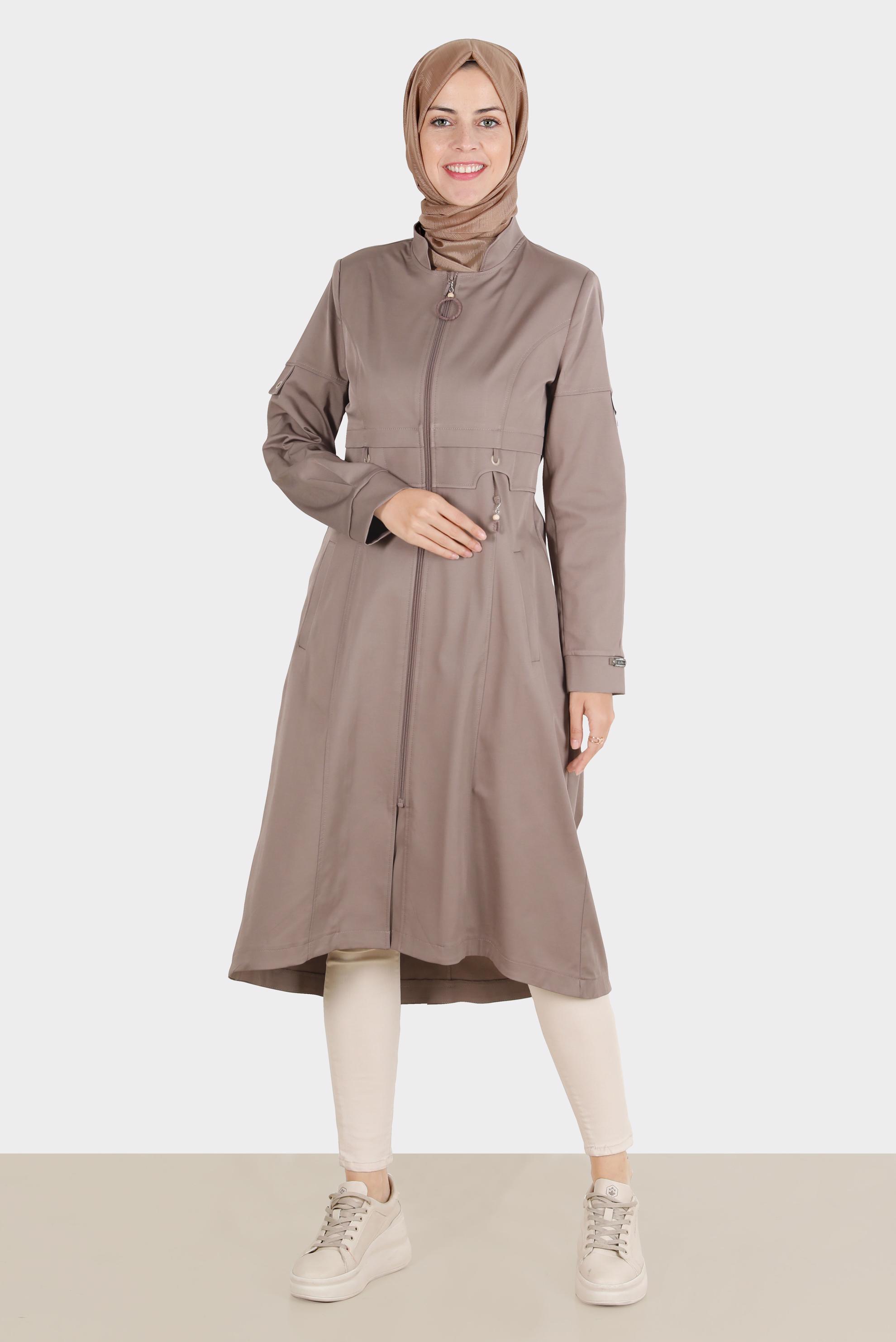 Hijab clothing MINK ZIPPERED MANDARIN COLLAR TRENCH COAT 10564 