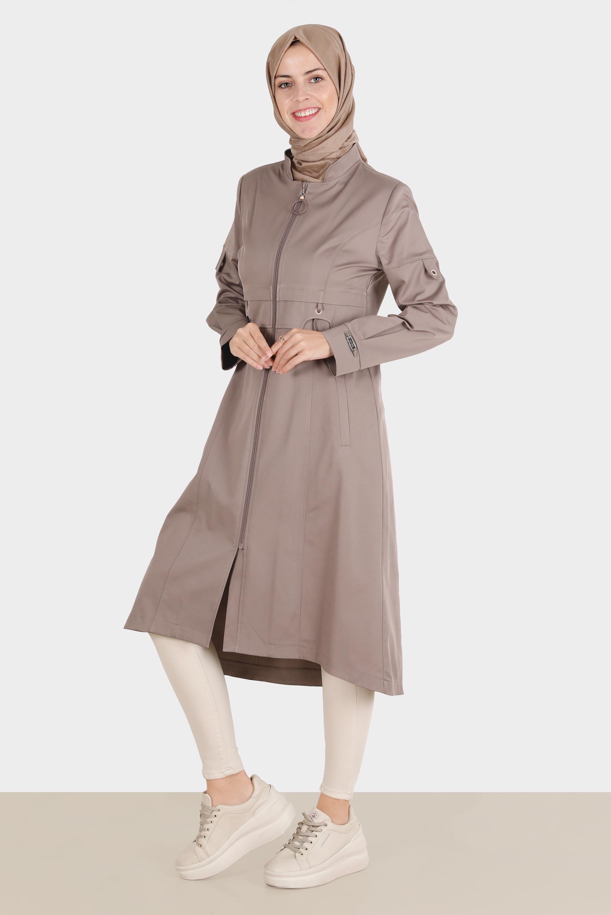 Hijab clothing MINK ZIPPERED MANDARIN COLLAR TRENCH COAT 10564 