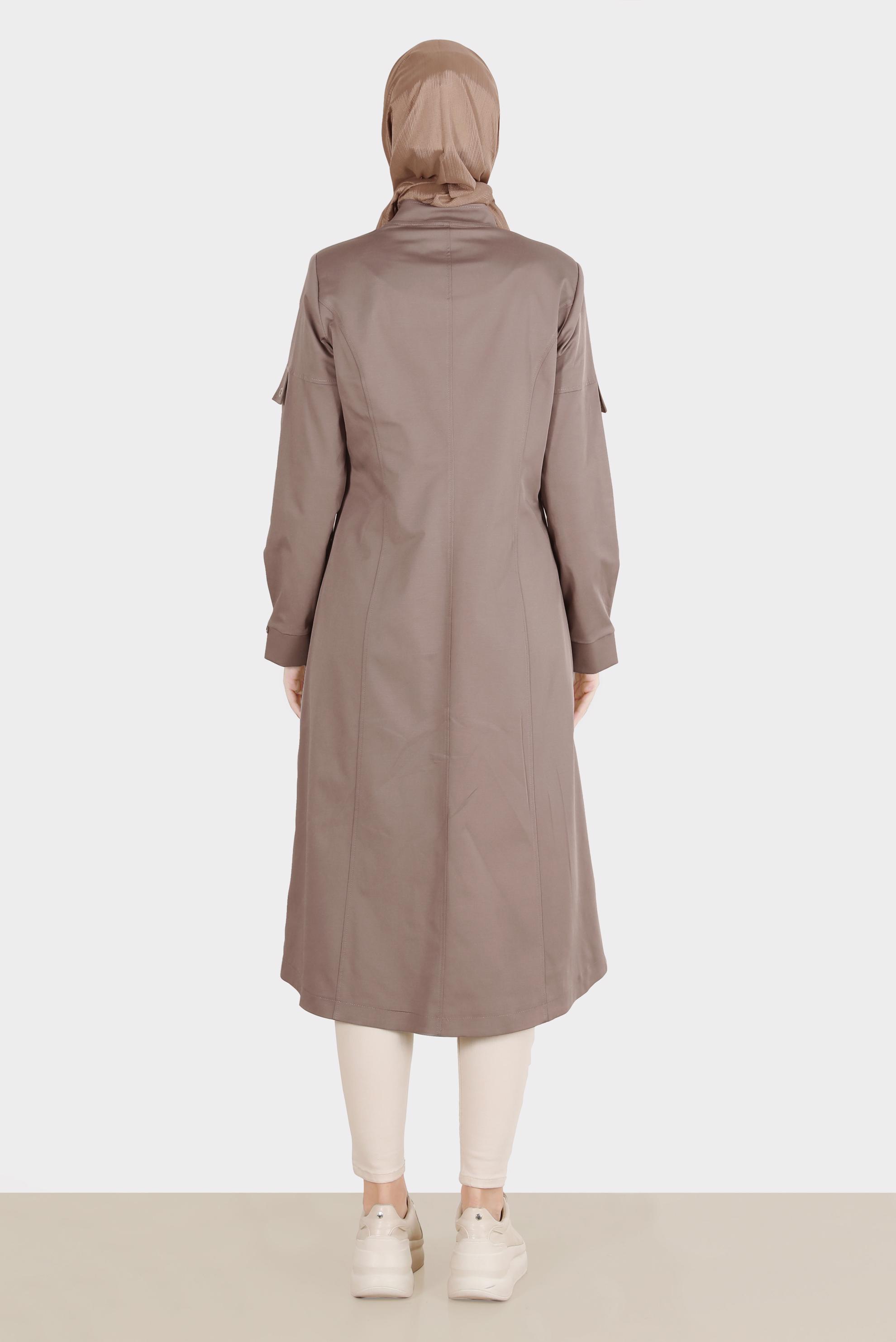 Hijab clothing MINK ZIPPERED MANDARIN COLLAR TRENCH COAT 10564 