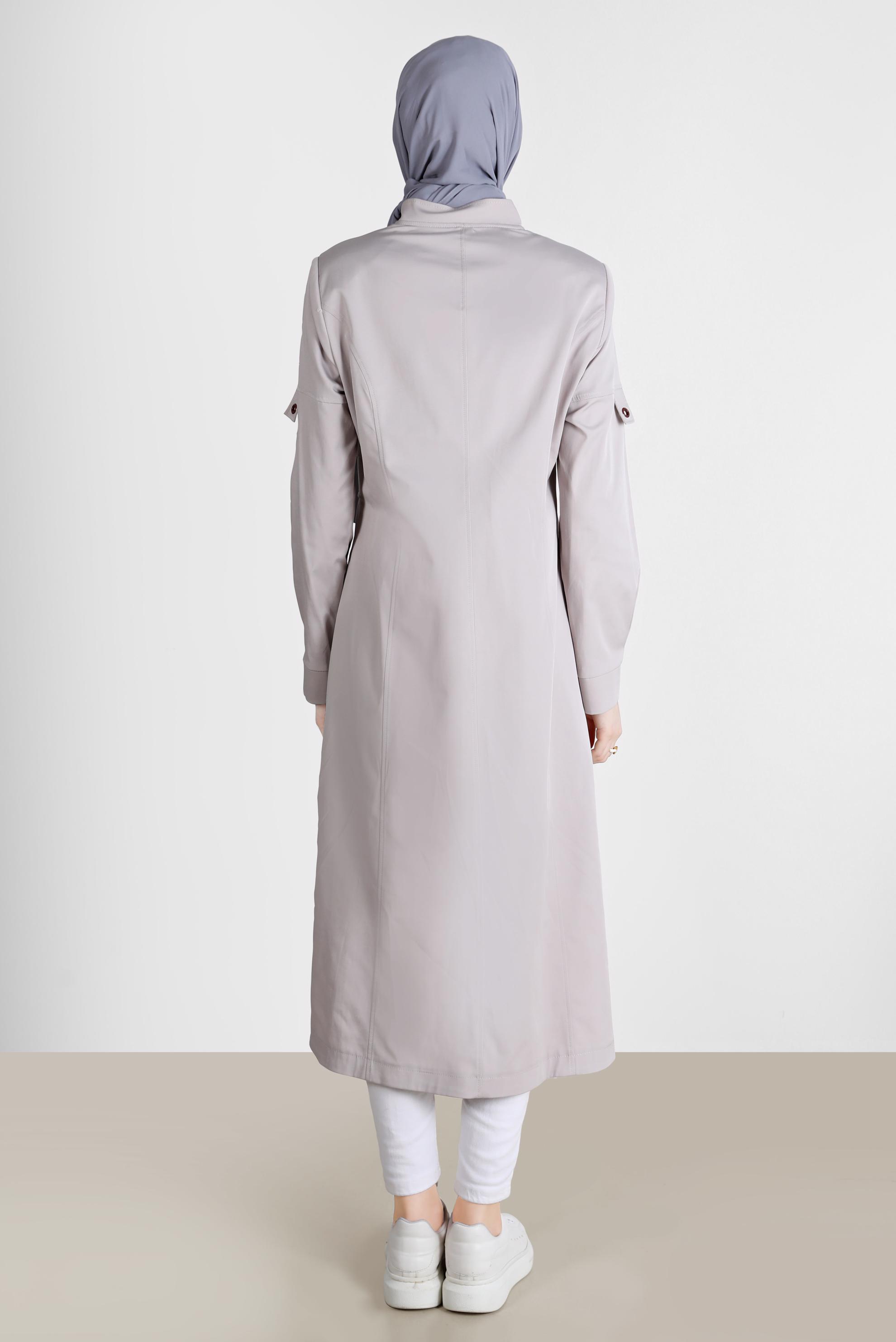 Hijab clothing BEIGE ZIPPERED MANDARIN COLLAR TRENCH COAT 10564 