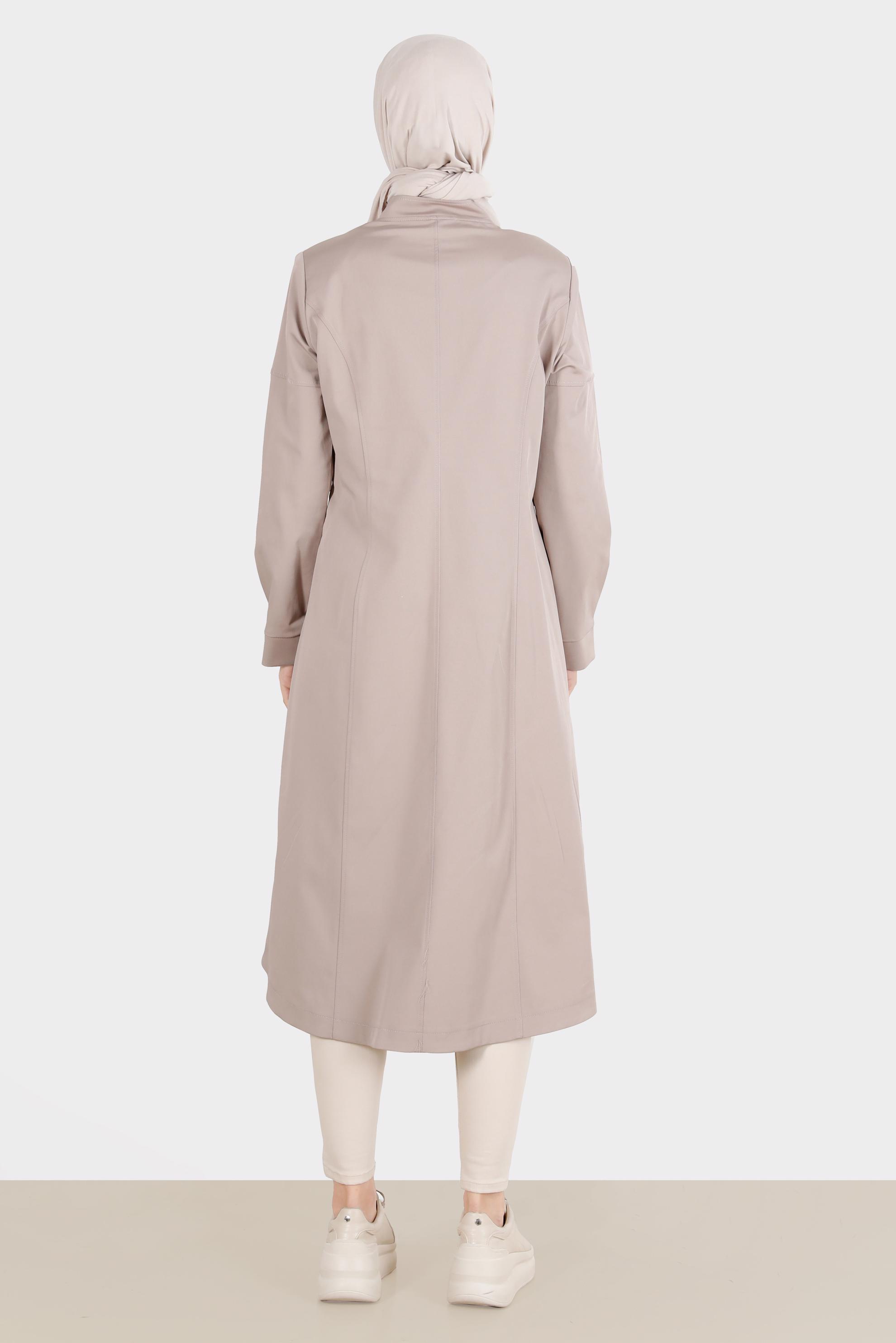 Hijab clothing SAND ZIPPERED MANDARIN COLLAR TRENCH COAT 10564 