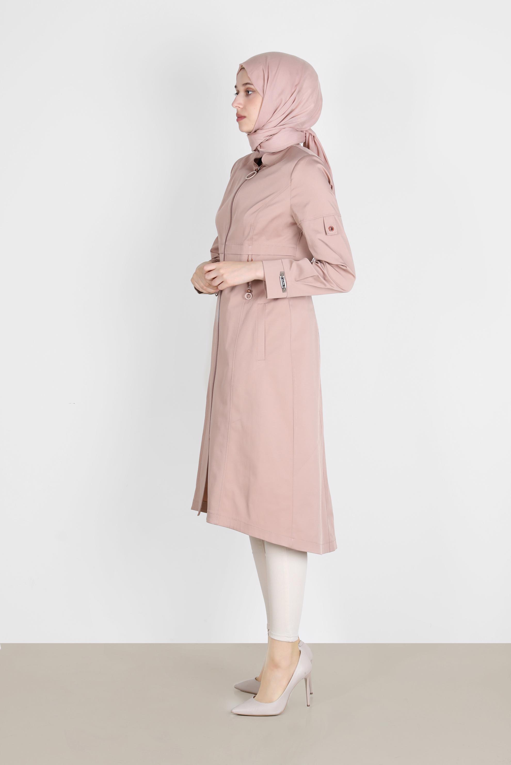 Tesettür giyim KAHVE FERMUARLI HAKİM YAKA TRENÇKOT 10564 