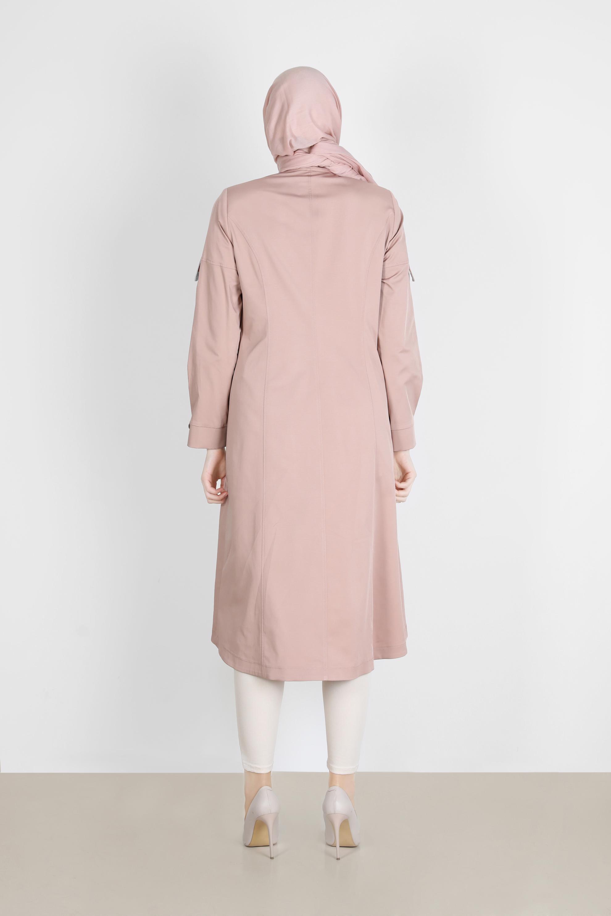 Tesettür giyim KAHVE FERMUARLI HAKİM YAKA TRENÇKOT 10564 