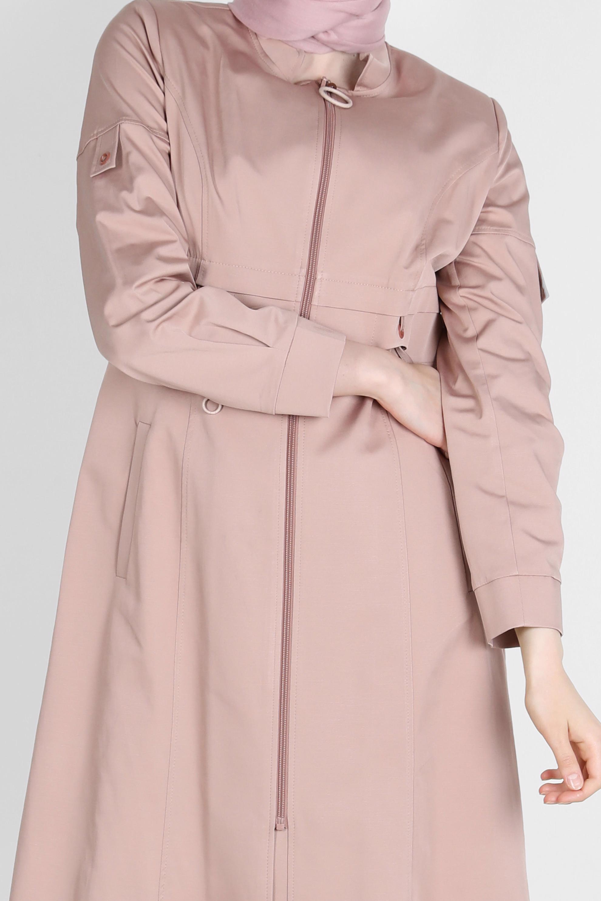 Tesettür giyim KAHVE FERMUARLI HAKİM YAKA TRENÇKOT 10564 