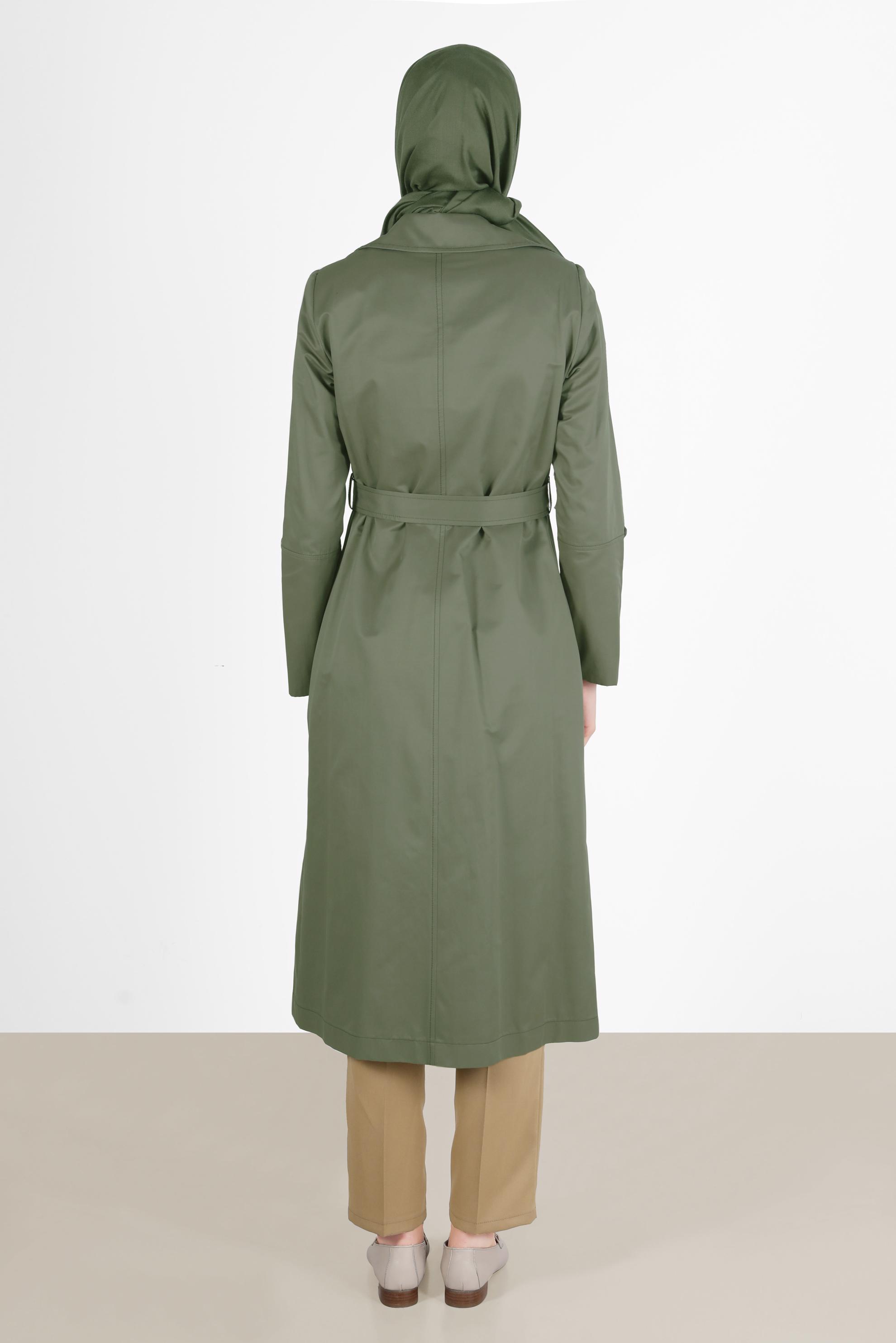 Hijab clothing KHAKI CHECK DETAIL BELTED BUTTONED TRENCH COAT 10565 