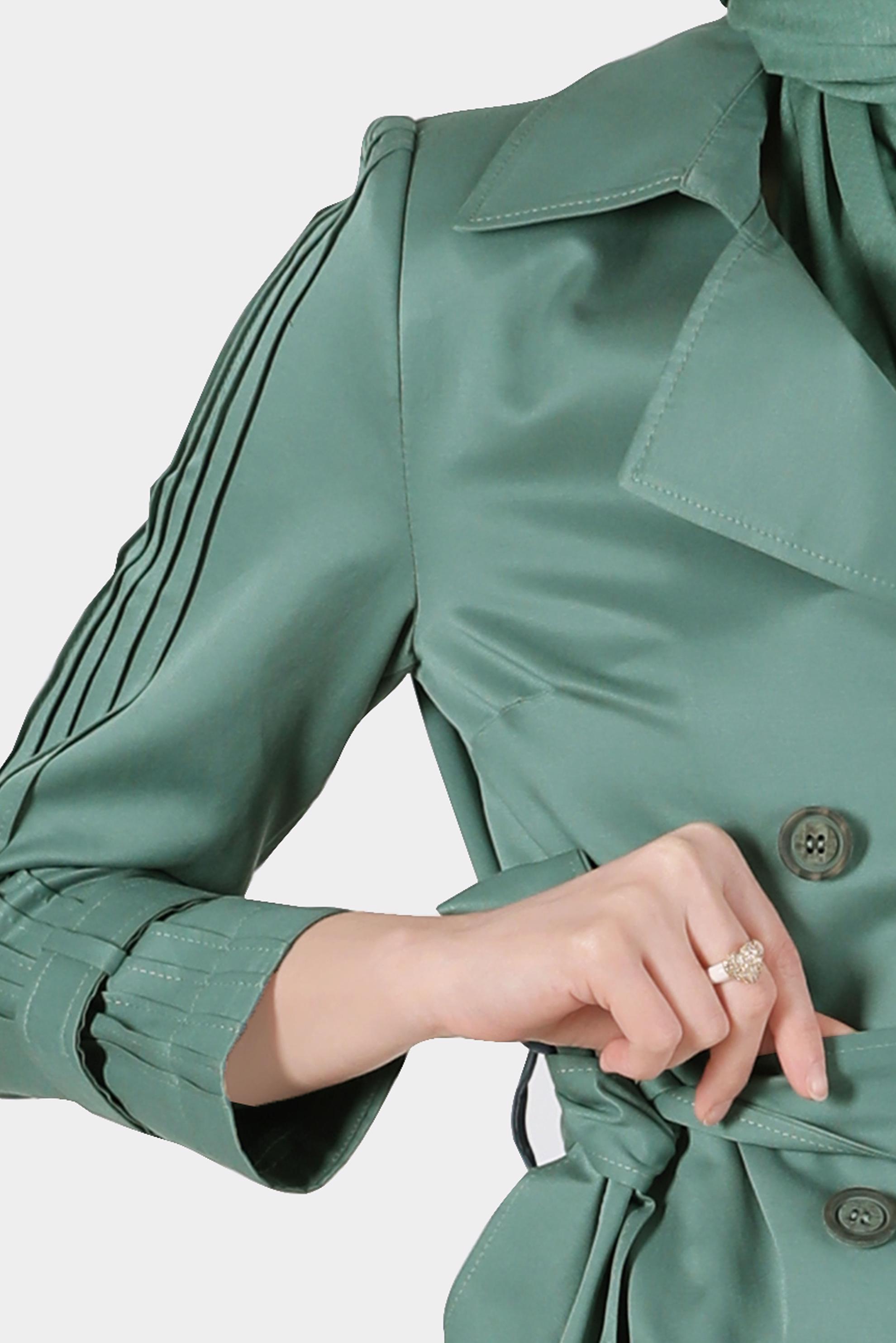 Hijab clothing GREEN BELTED TRENCH COAT WITH PLEATED SLEEVES 10567 