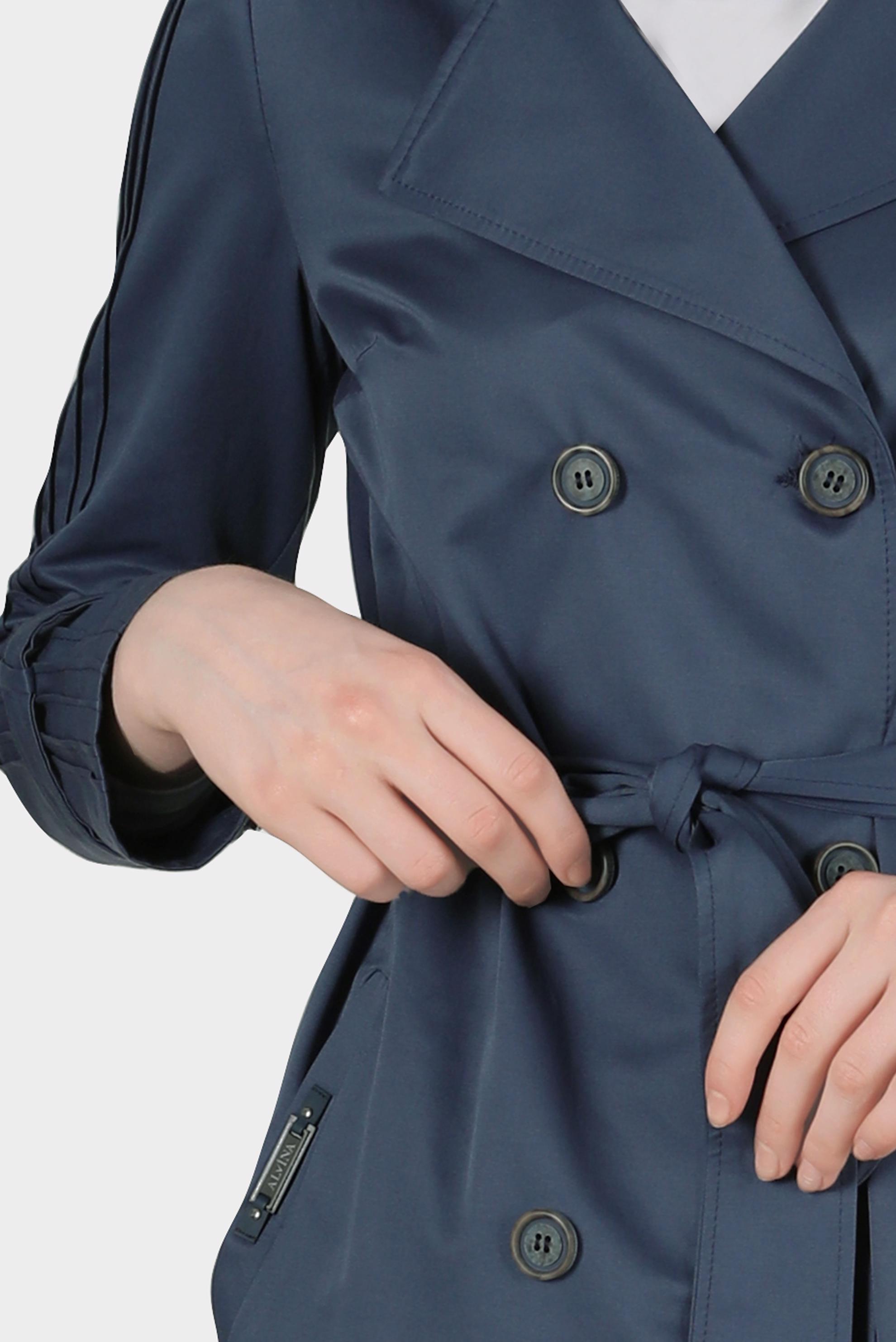 Tesettür giyim LACİVERT KOLLARI PİLE DETAYLI KUŞAKLI TRENÇKOT 10567