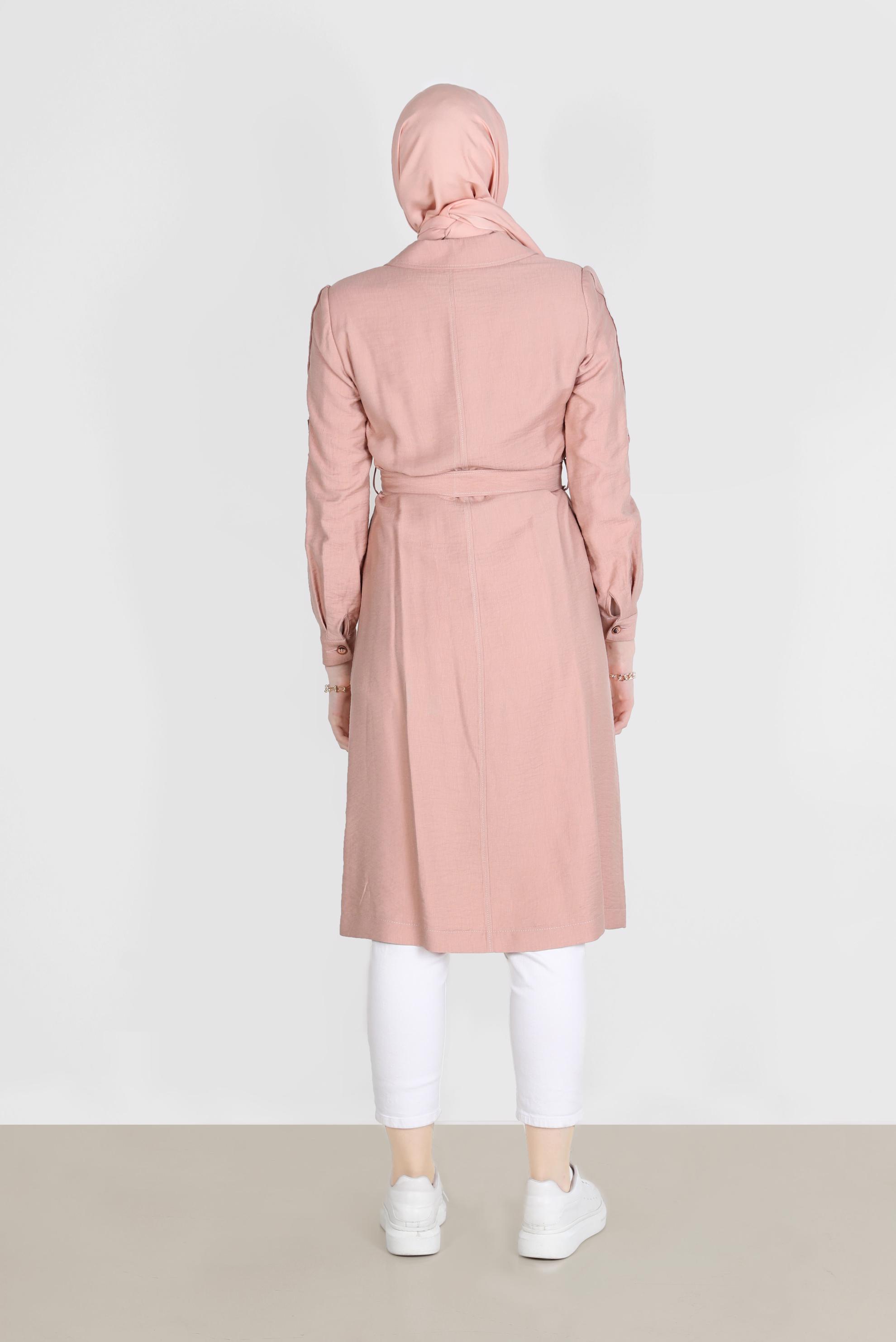 Hijab clothing POWDER BELTED BUTTONED TRENCH COAT 10570 
