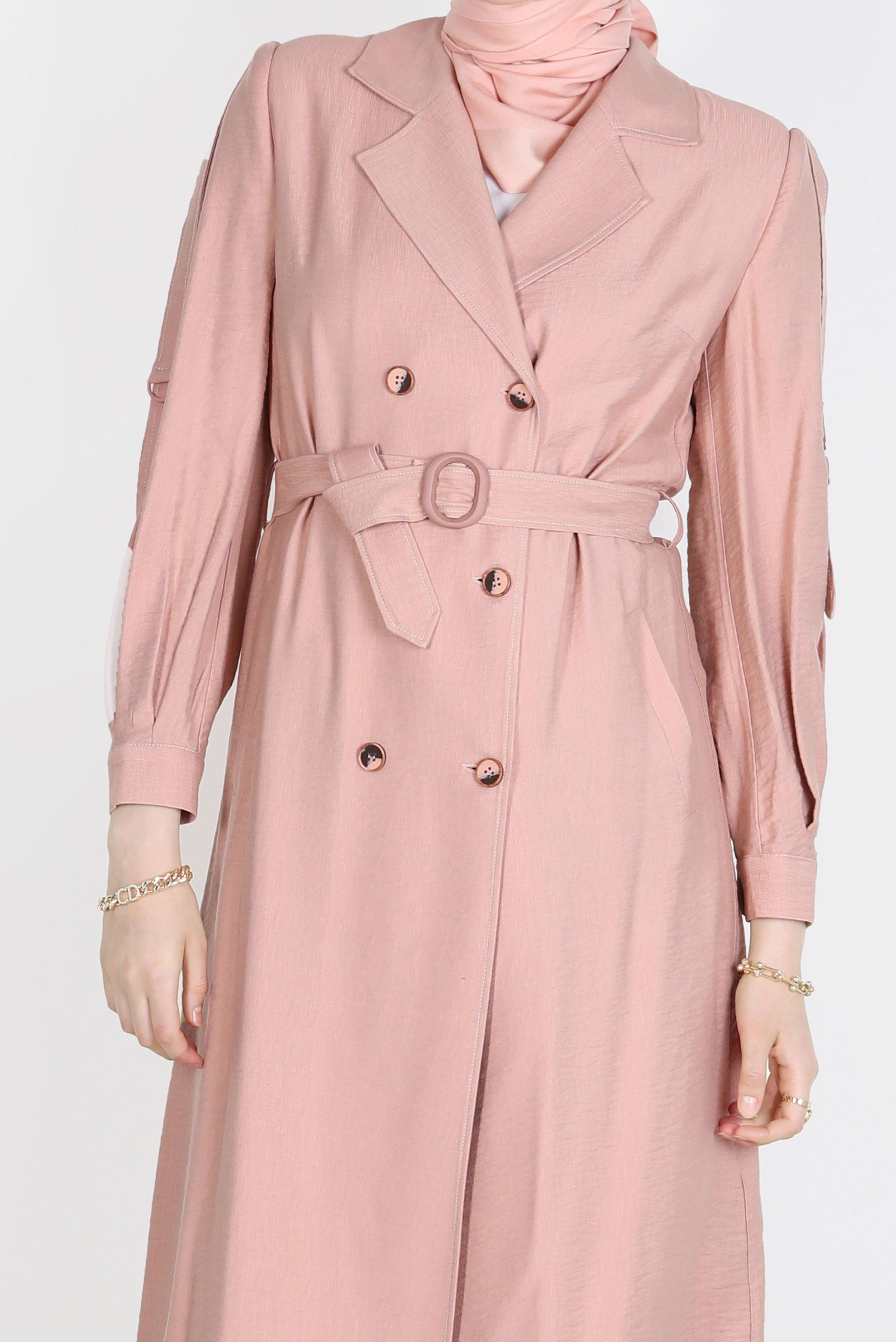 Hijab clothing POWDER BELTED BUTTONED TRENCH COAT 10570 