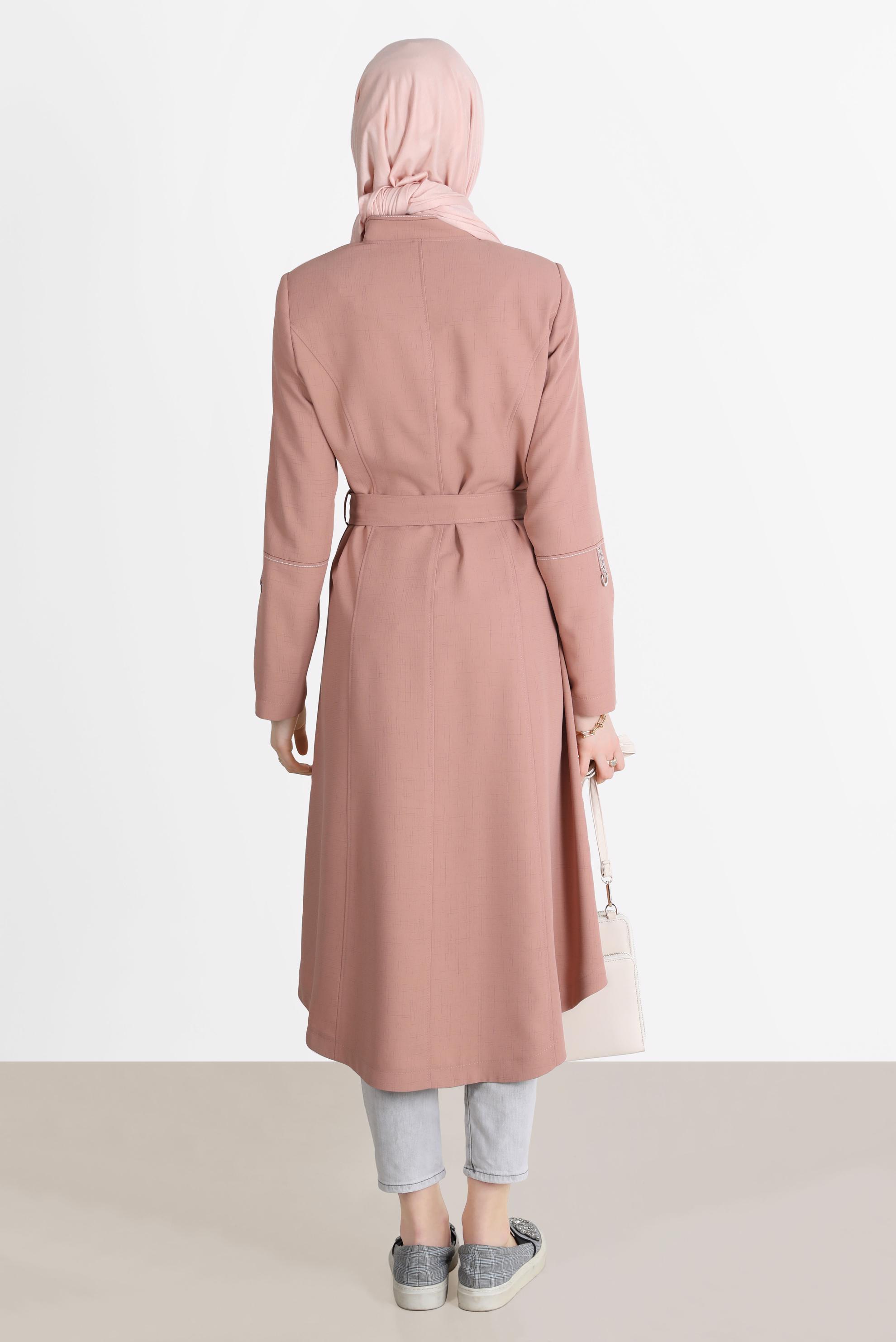 Hijab clothing POWDER FRINGE DETAIL BELTED TRENCH COAT 10579 