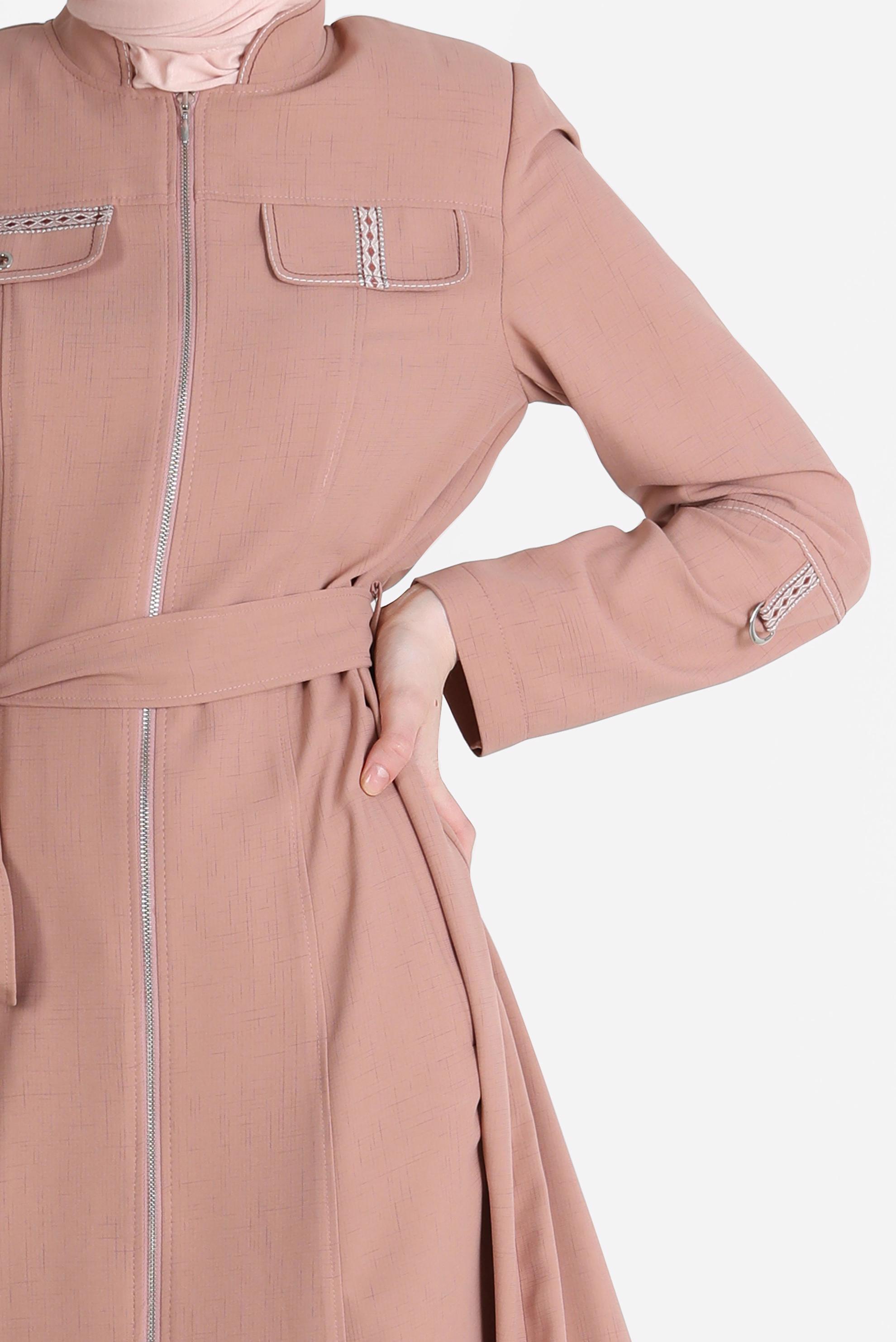 Hijab clothing POWDER FRINGE DETAIL BELTED TRENCH COAT 10579 