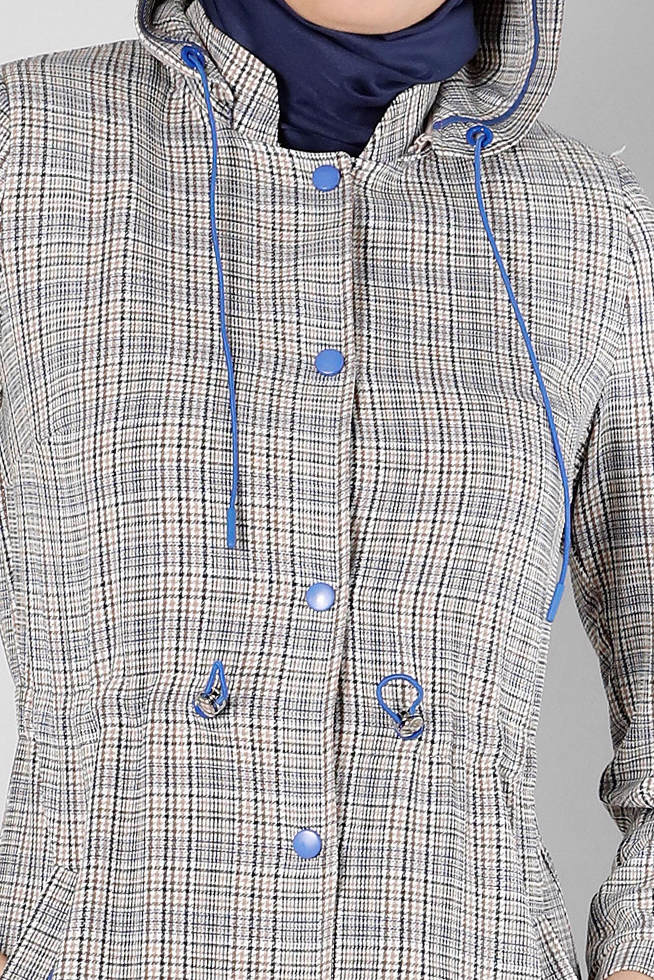 Hijab clothing NAVY BLUE SMOCKING WAIST CHECKED TRENCH COAT 10583 