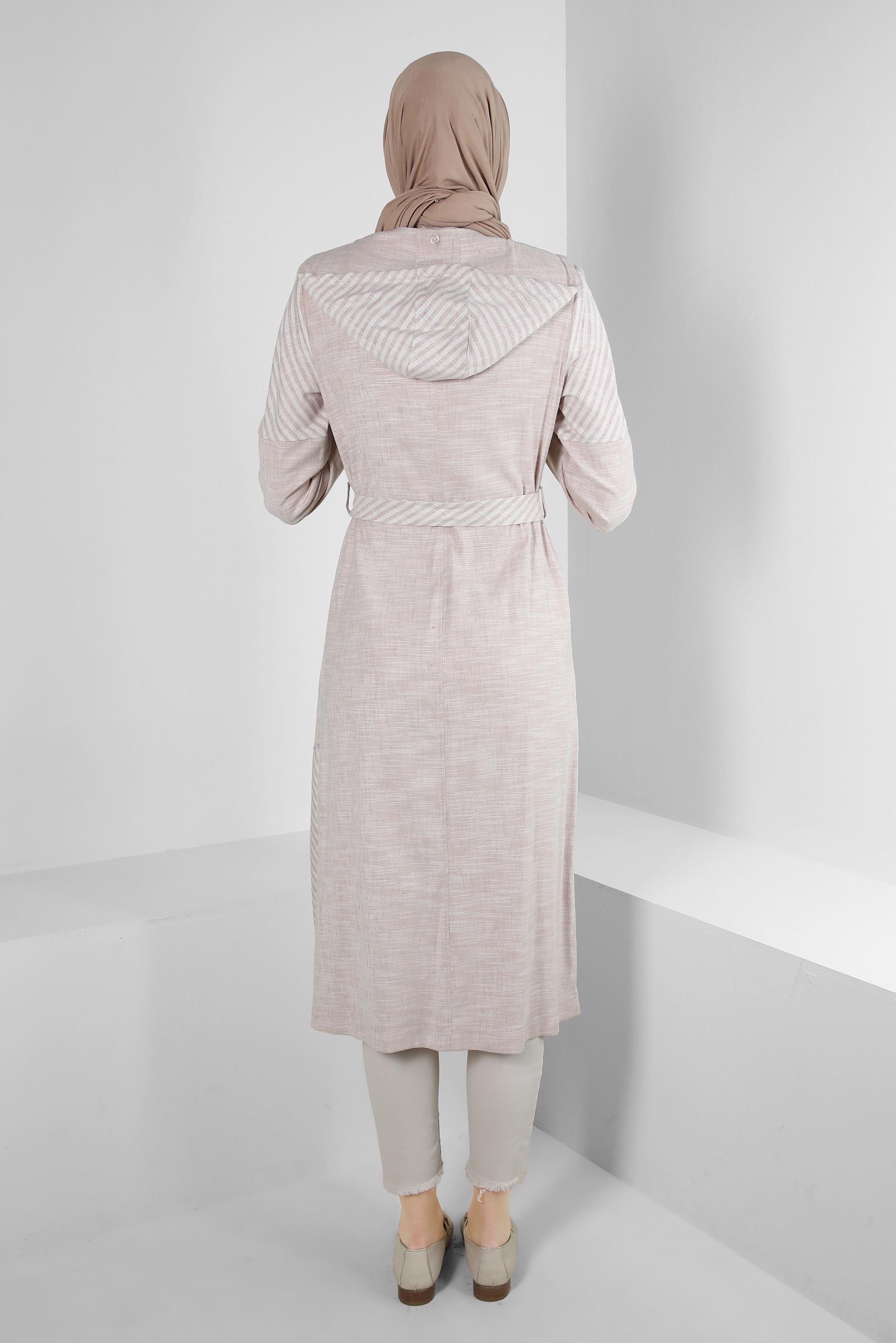 Hijab clothing BROWN  STRIPE DETAIL HOODED TRENCH COAT 10584