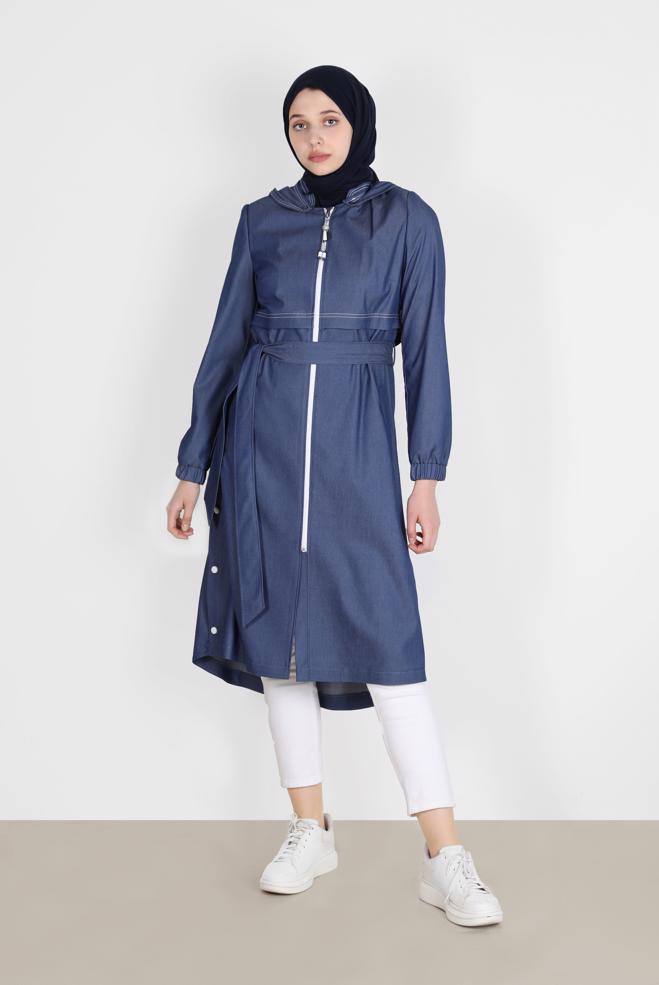 Tesettür giyim  KUŞAKLI CEPLİ TRENÇKOT 10586  - ALVİNA