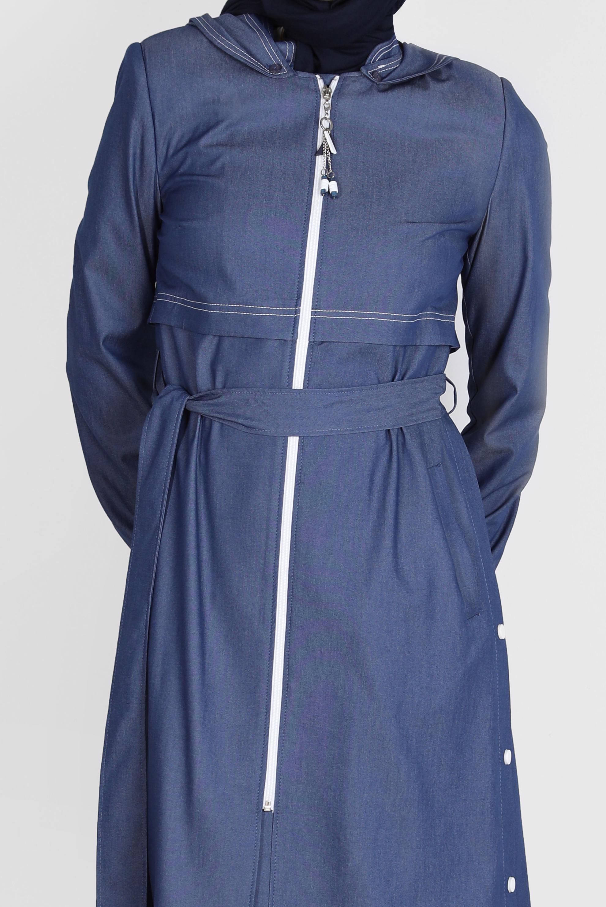 Tesettür giyim LACİVERT KUŞAKLI CEPLİ TRENÇKOT 10586 