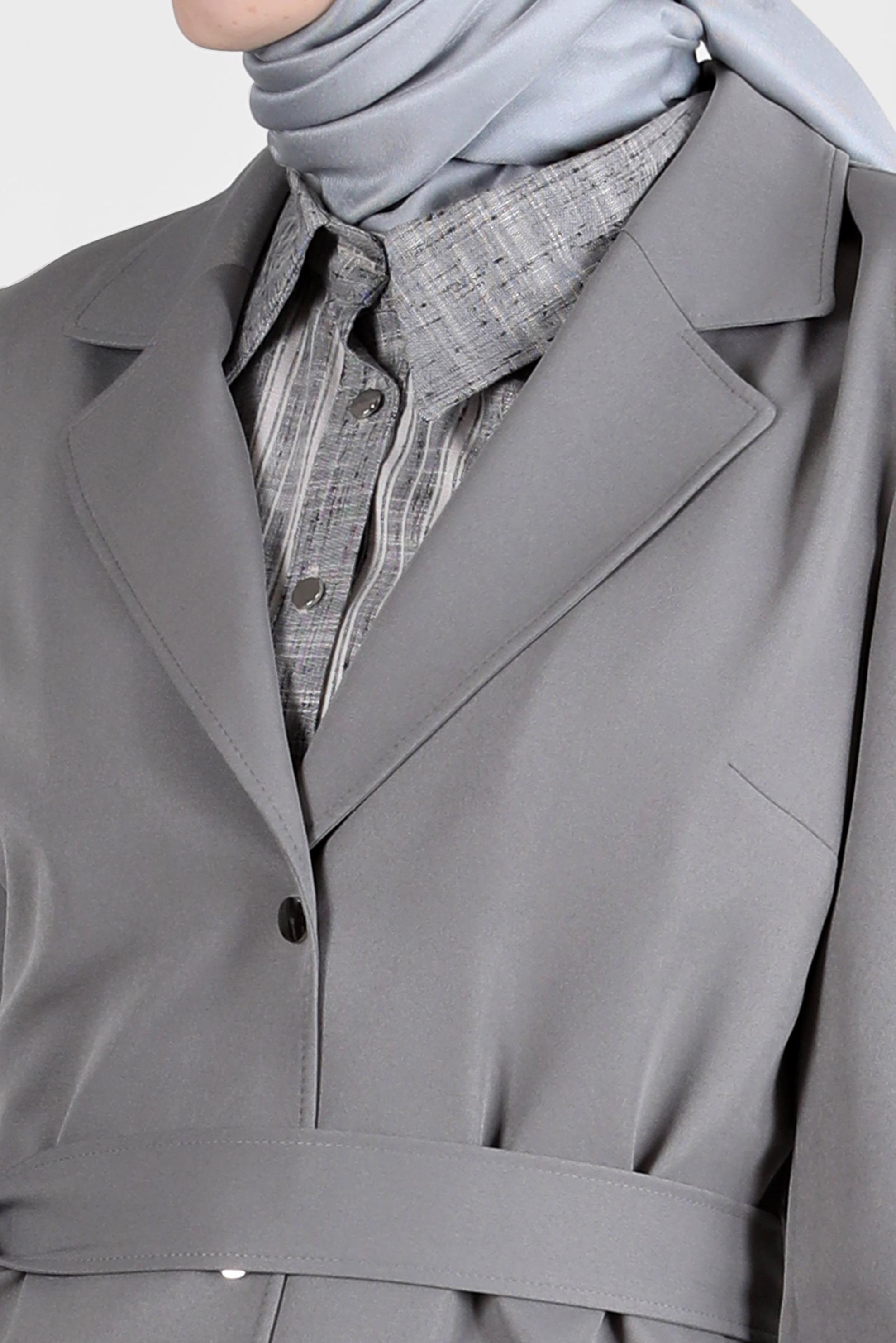 Tesettür giyim GRİ ÇITÇIT DETAYLI TRENÇKOT 10592	