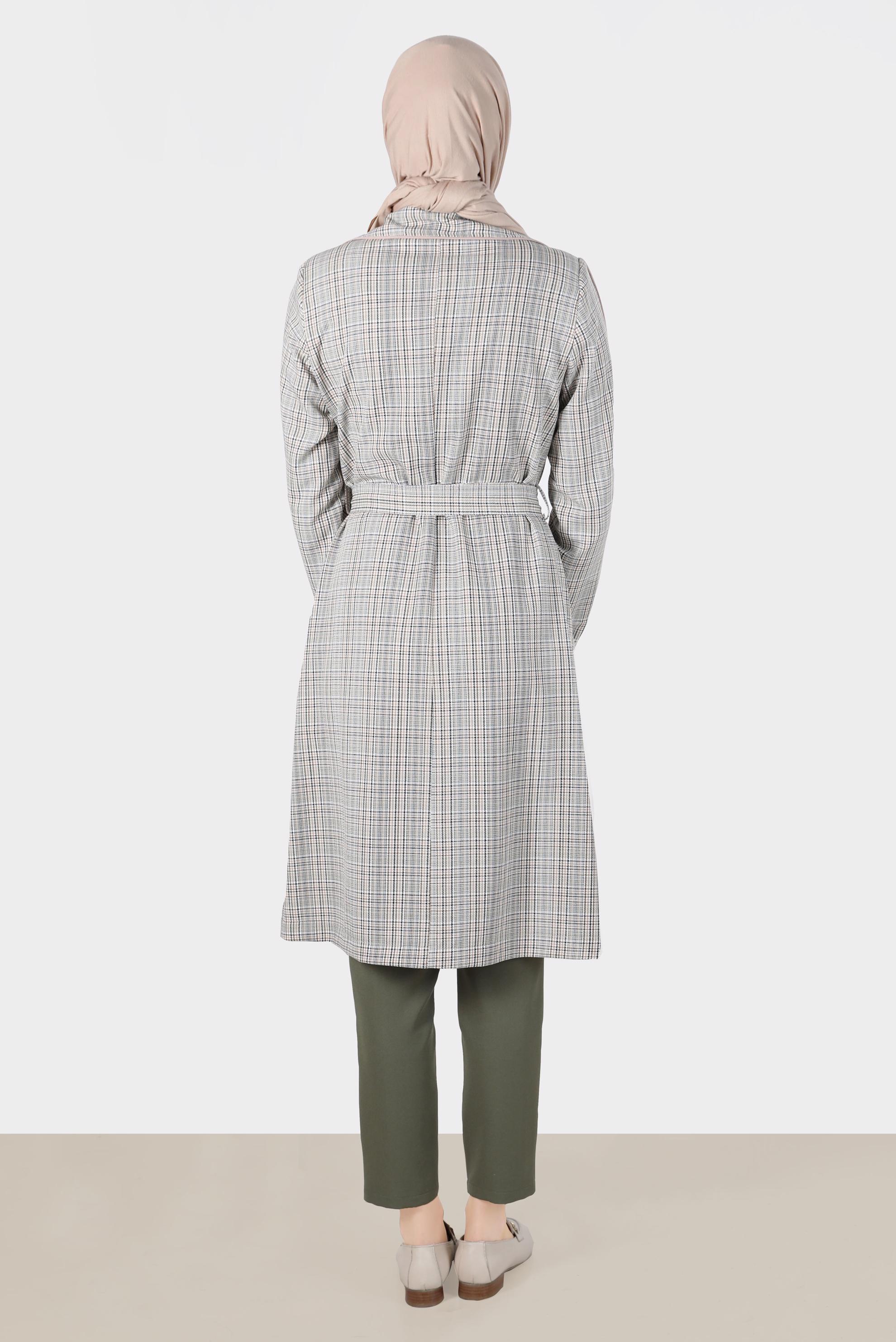 Hijab clothing GREEN CHECKED BELTED TRENCH COAT 10596 