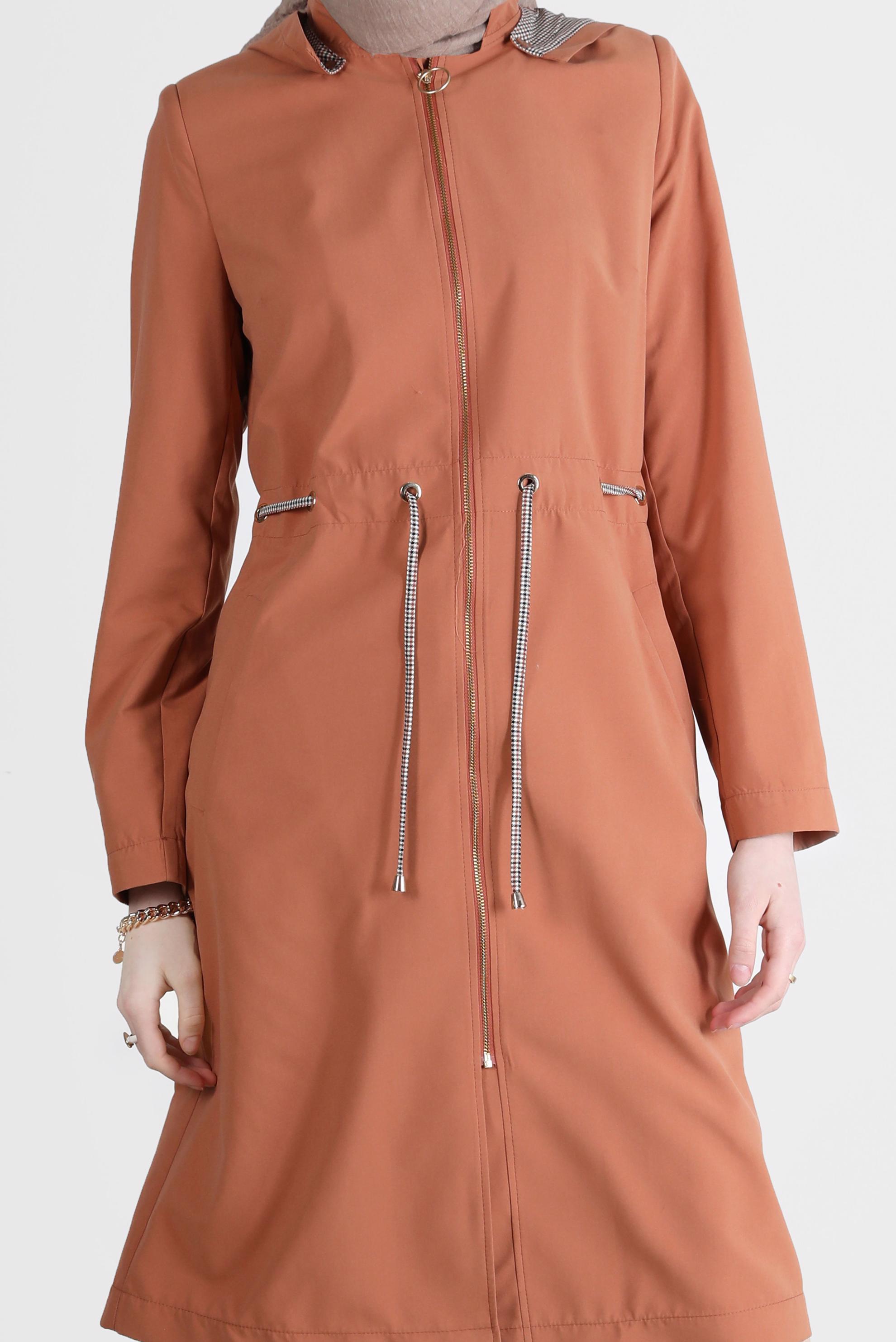 Hijab clothing PINK SMOCKING WAIST HOODED TRENCH COAT 10597 