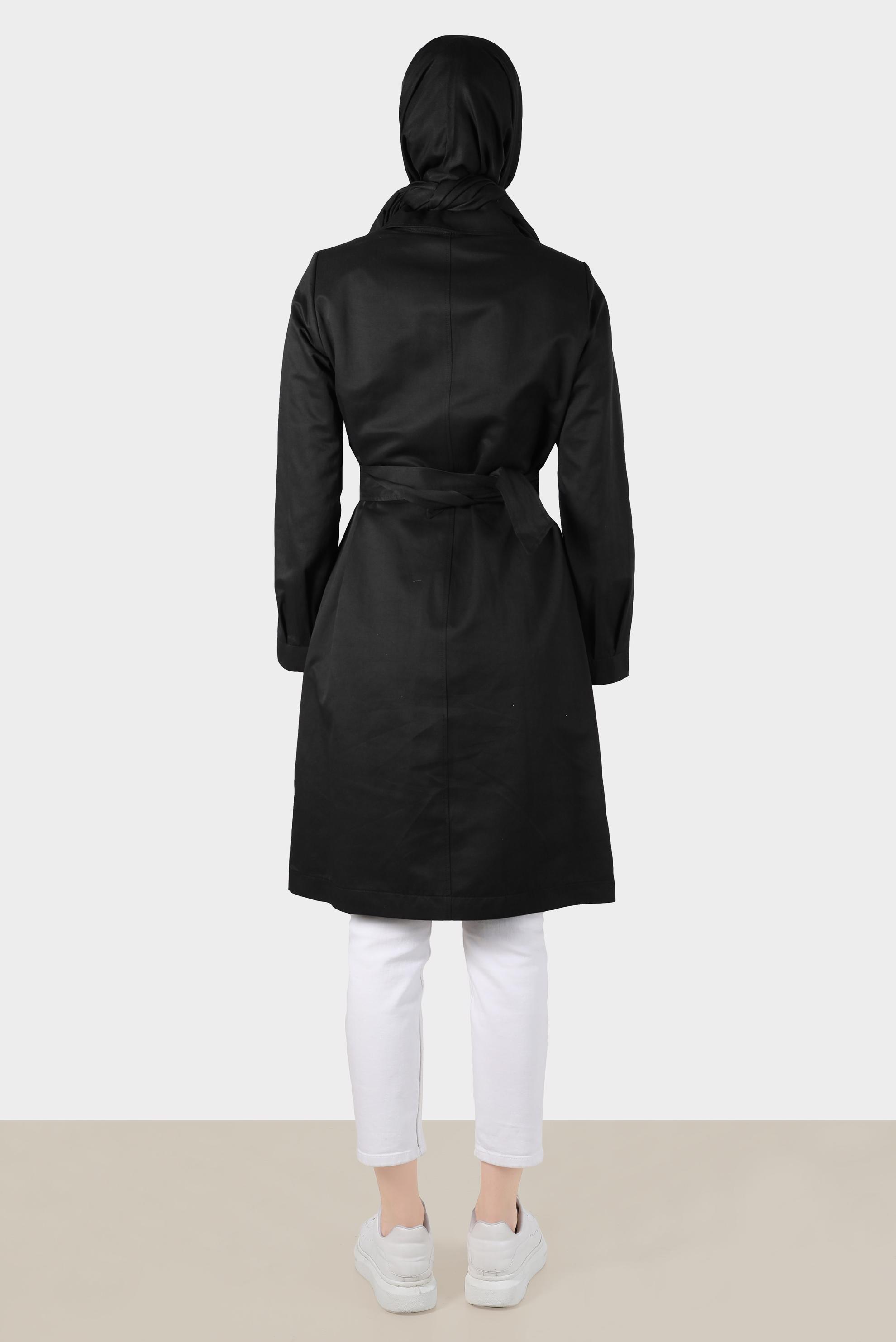 Hijab clothing BLACK BELTED SNAPPED TRENCH COAT 10598 