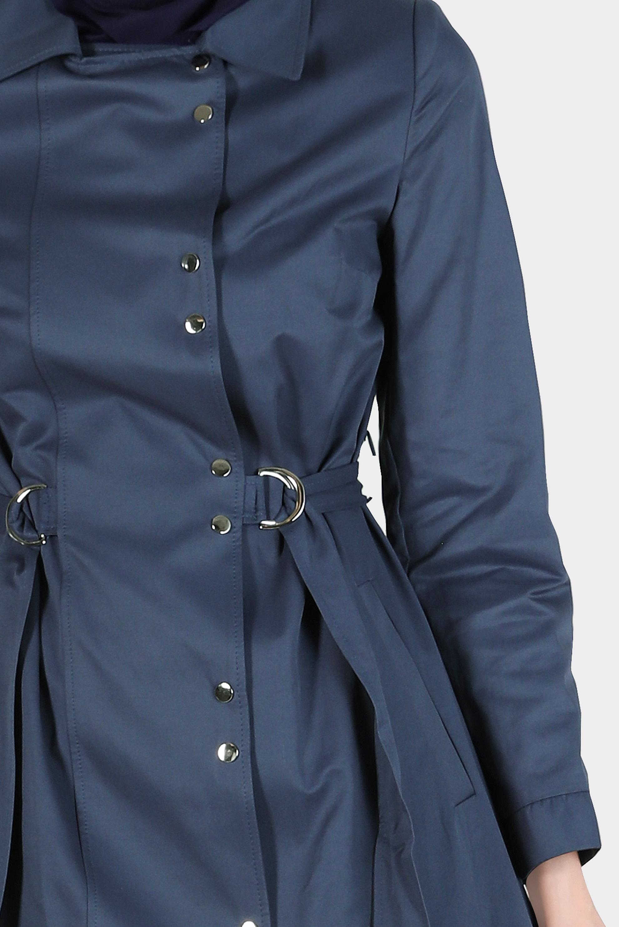 Tesettür giyim LACİVERT BELİ KUŞAKLI ÇITÇITLI TRENÇKOT 10598	