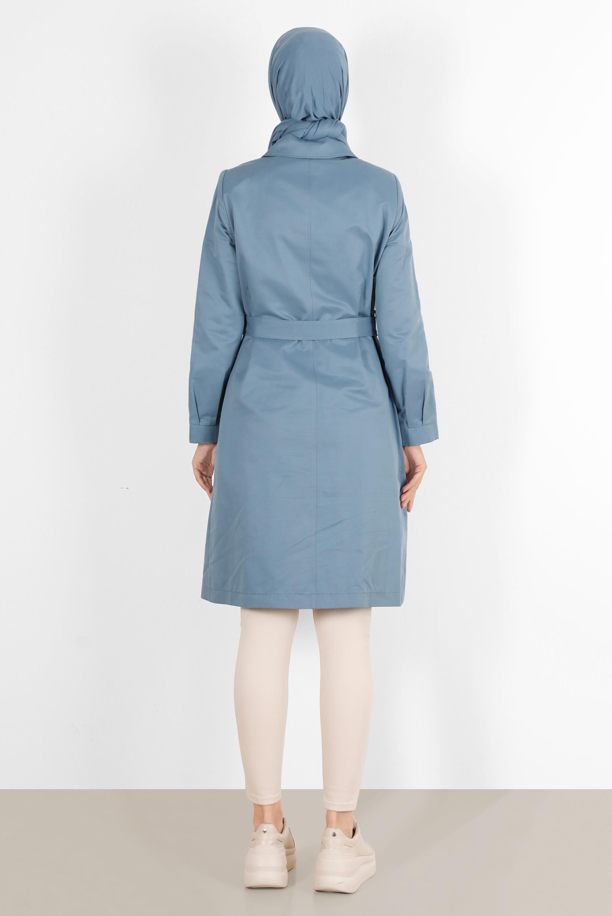 Hijab clothing BLUE BELTED SNAPPED TRENCH COAT 10598 