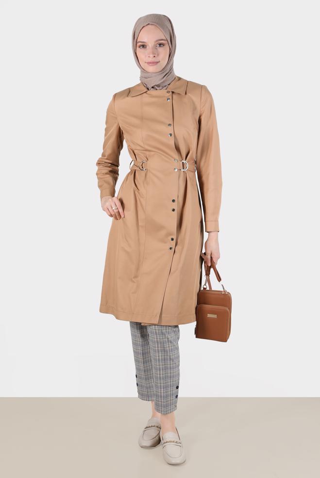 Hijab clothing  BELTED SNAPPED TRENCH COAT 10598  - ALVİNA