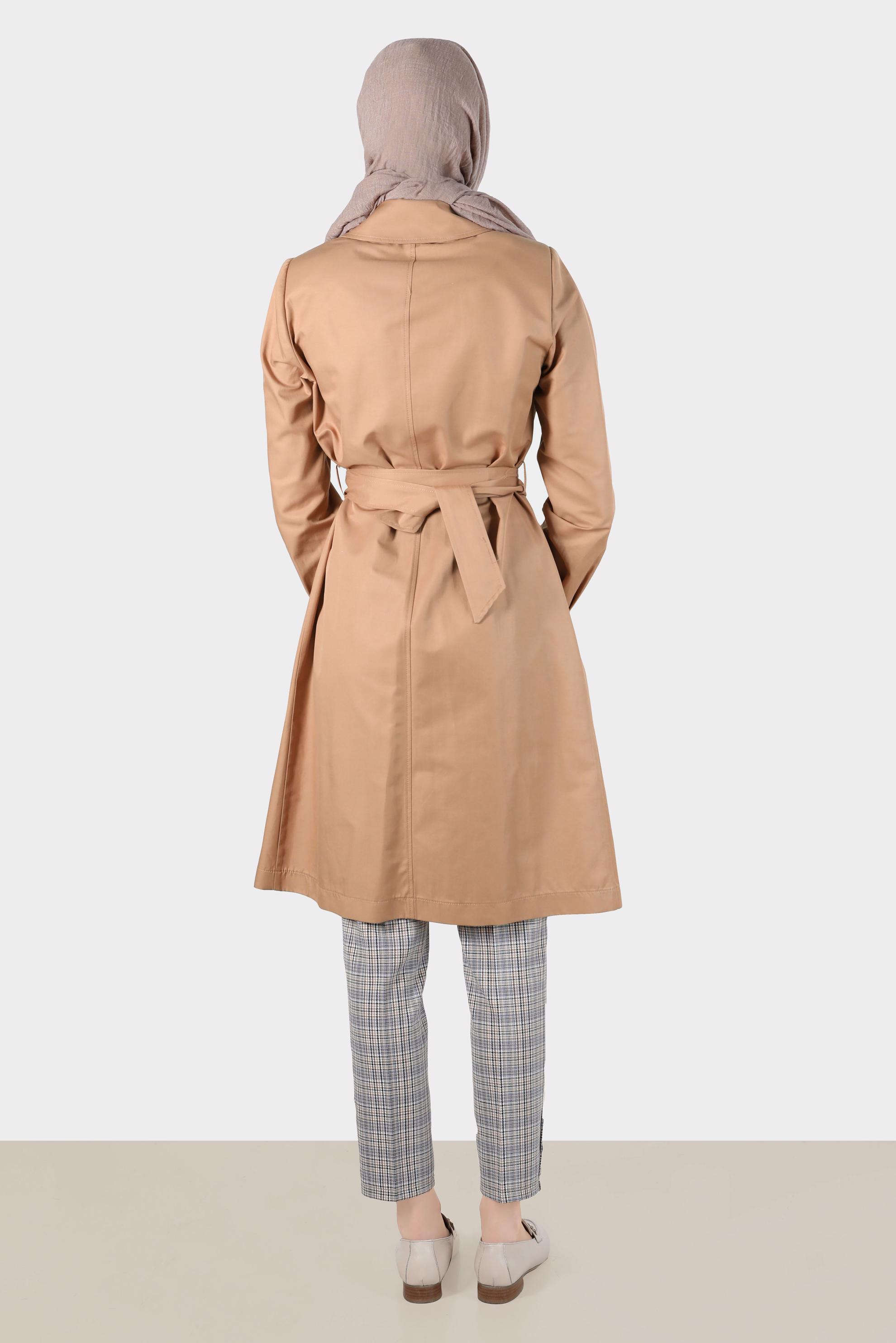 Hijab clothing BROWN BELTED SNAPPED TRENCH COAT 10598 