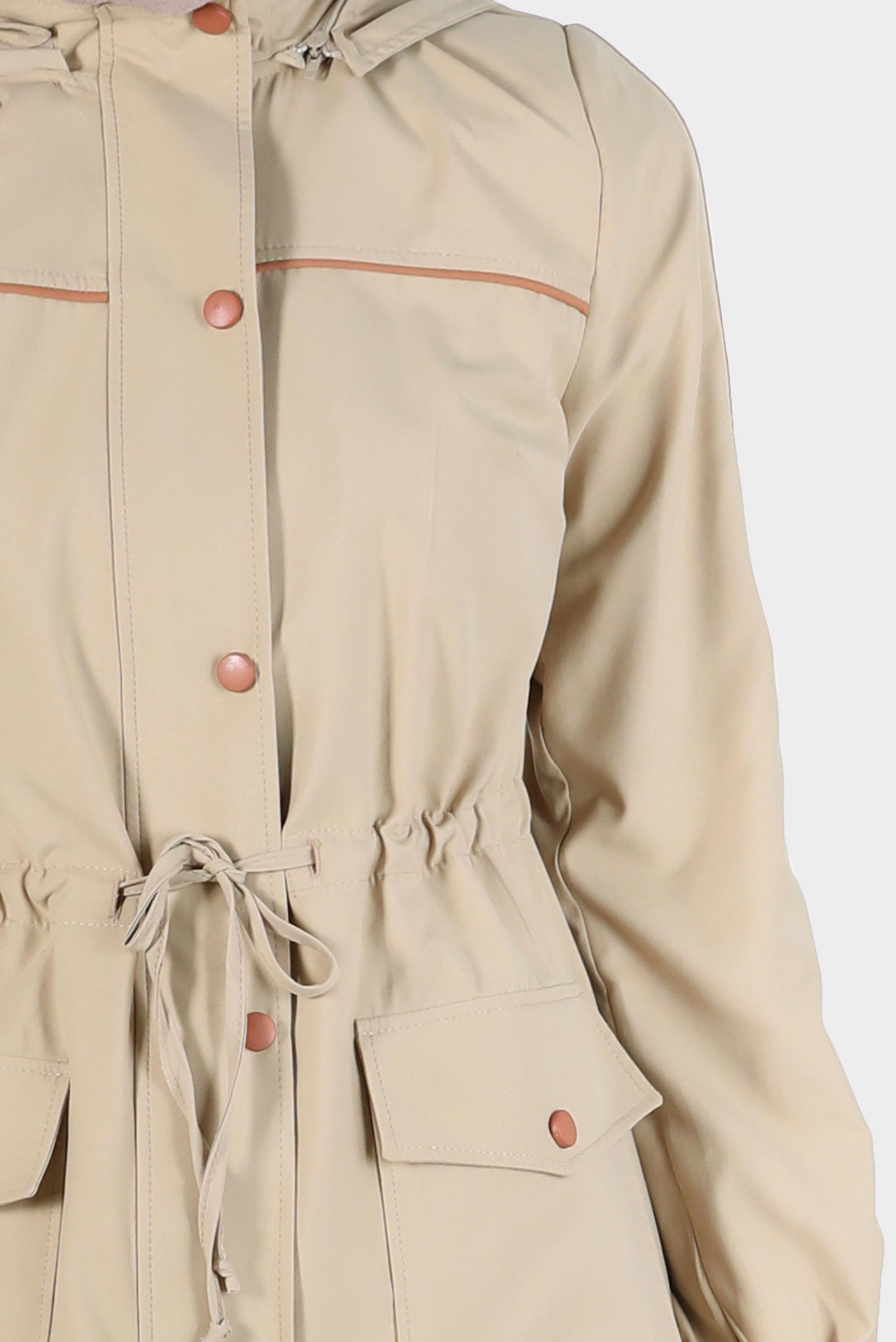 Hijab clothing BEIGE SMOCKING WAIST HOODED TRENCH COAT 10603 