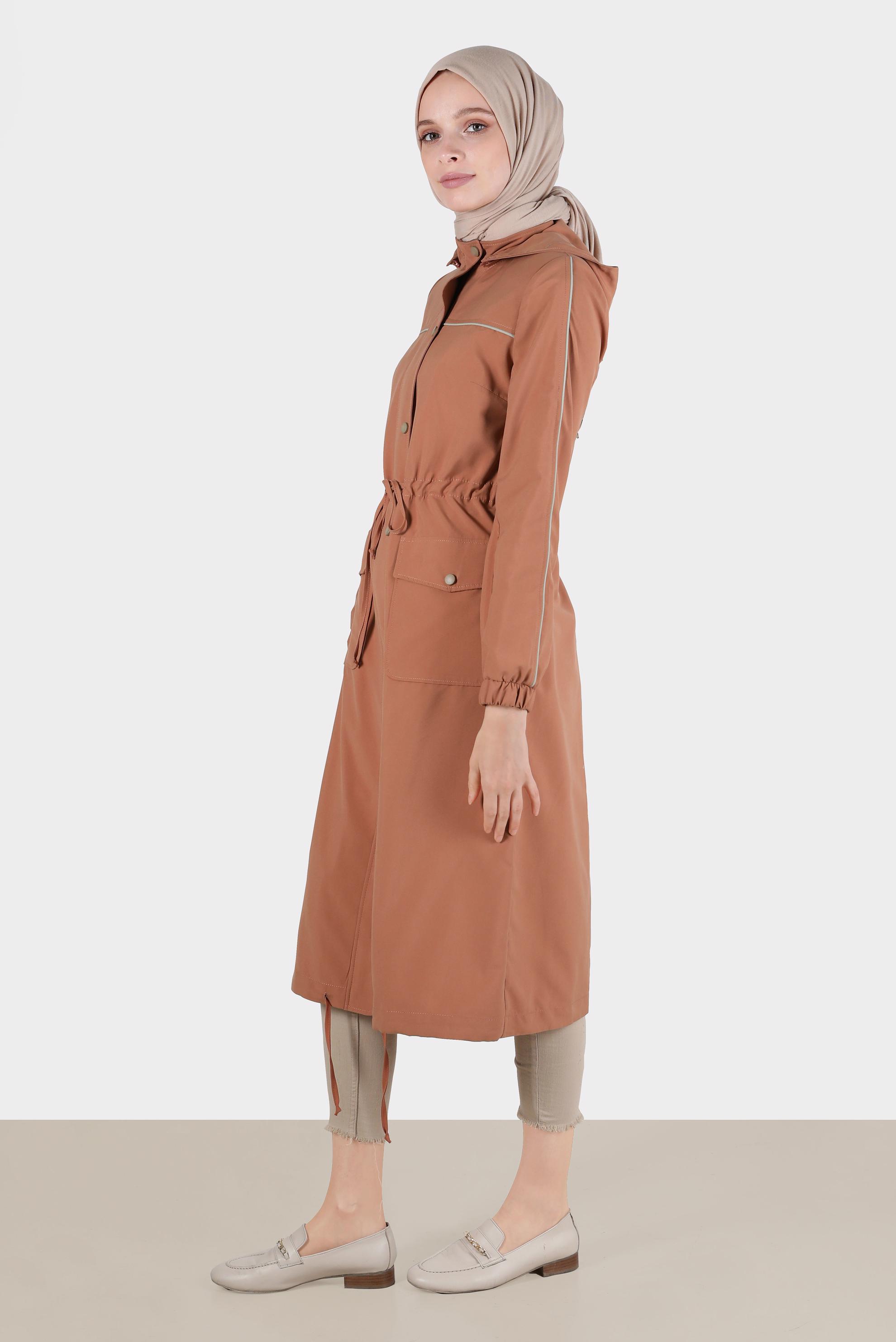 Hijab clothing PINK SMOCKING WAIST HOODED TRENCH COAT 10603 