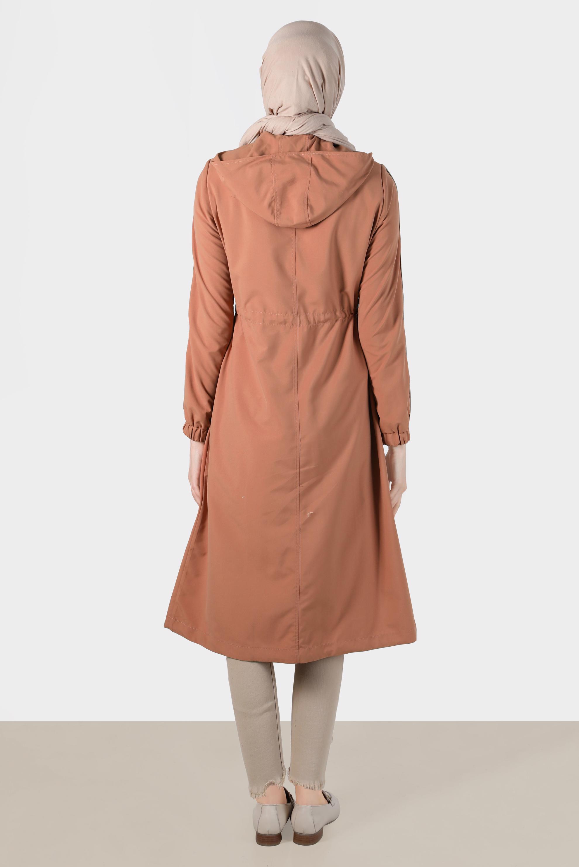 Hijab clothing PINK SMOCKING WAIST HOODED TRENCH COAT 10603 