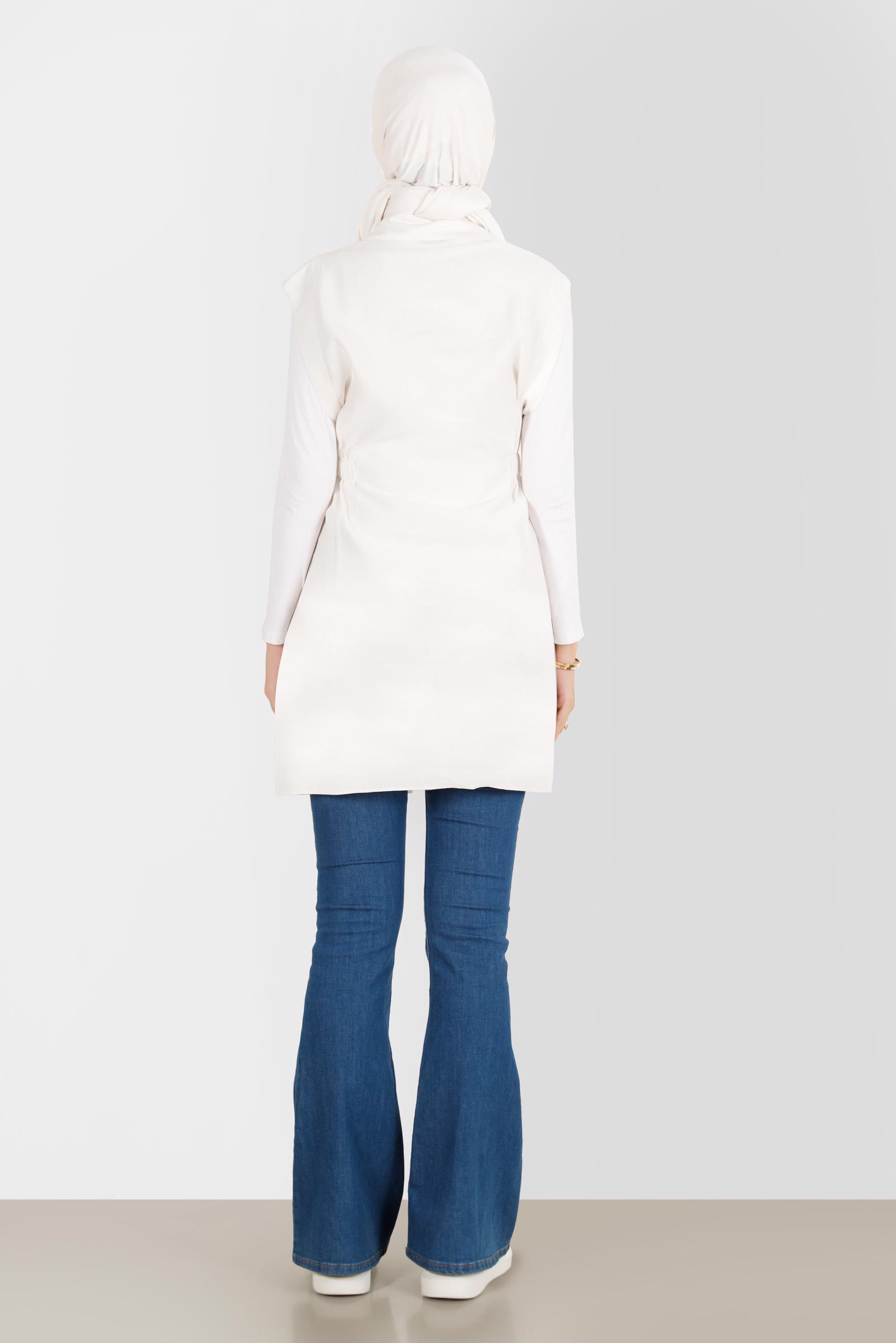 Tesettür giyim EKRU BELİ LASTİKLİ DÜĞMELİ YELEK 42843 