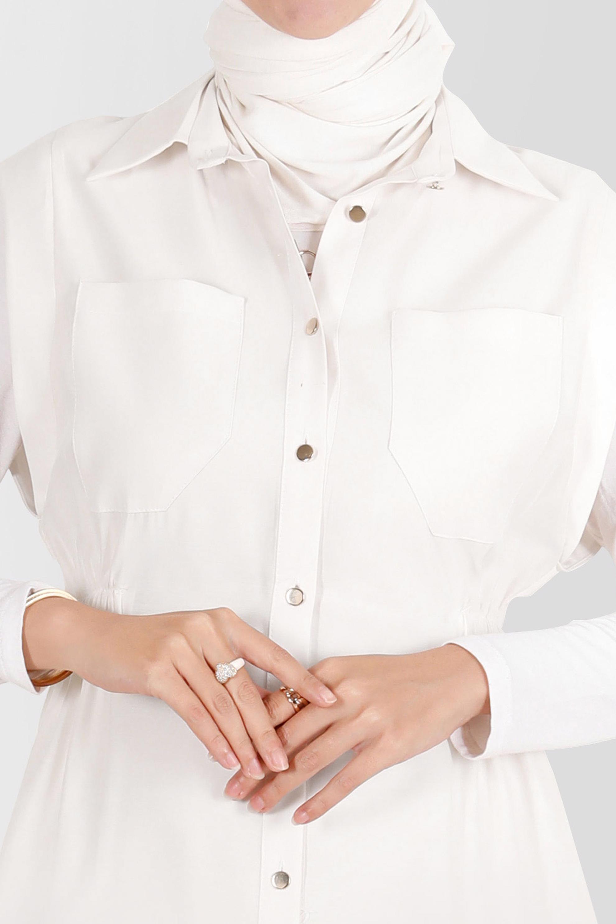 Tesettür giyim EKRU BELİ LASTİKLİ DÜĞMELİ YELEK 42843 