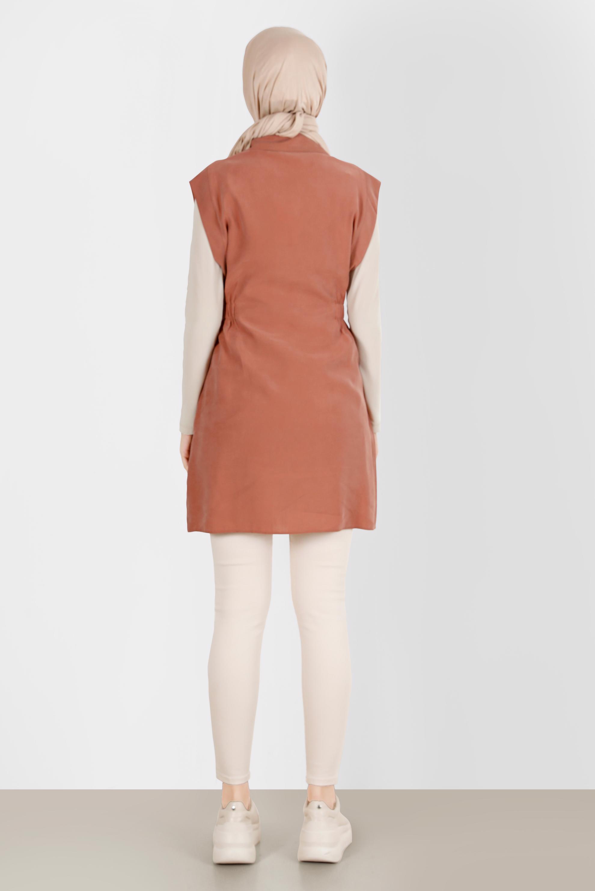 Tesettür giyim TURUNCU BELİ LASTİKLİ DÜĞMELİ YELEK 42843 