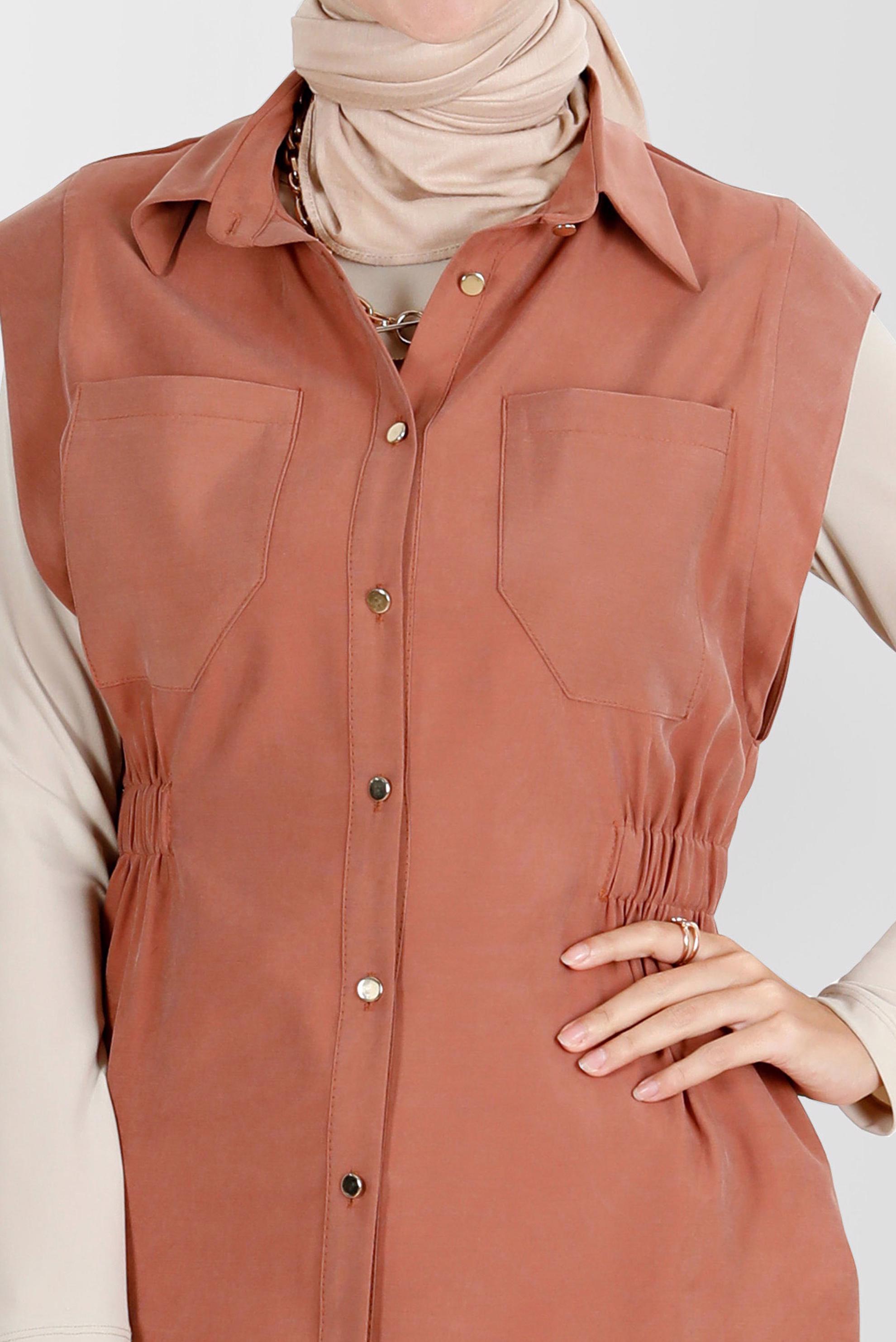 Tesettür giyim TURUNCU BELİ LASTİKLİ DÜĞMELİ YELEK 42843 