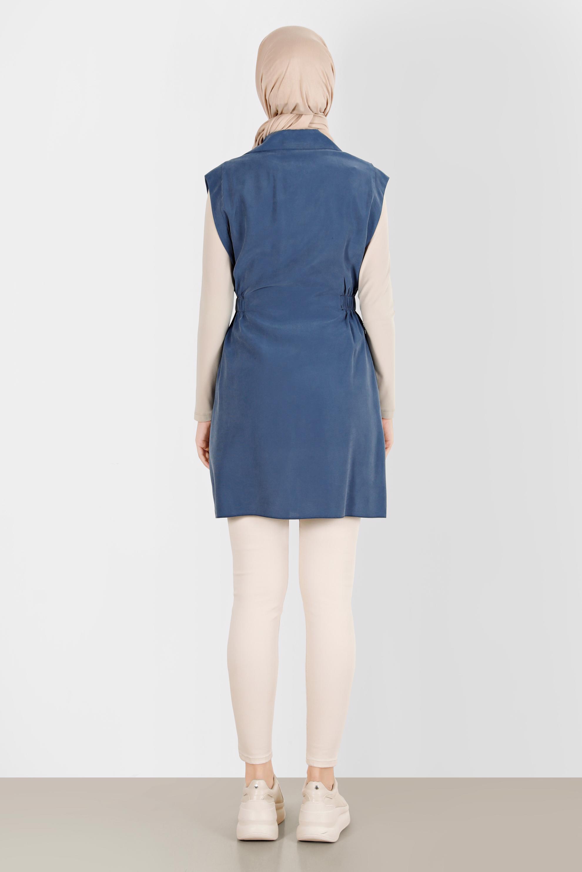 Tesettür giyim LACİVERT BELİ LASTİKLİ DÜĞMELİ YELEK 42843 