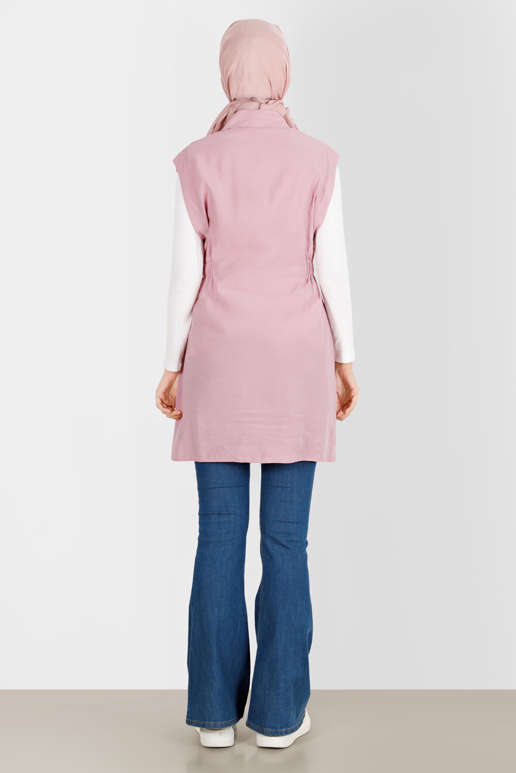 Tesettür giyim PUDRA BELİ LASTİKLİ DÜĞMELİ YELEK 42843 