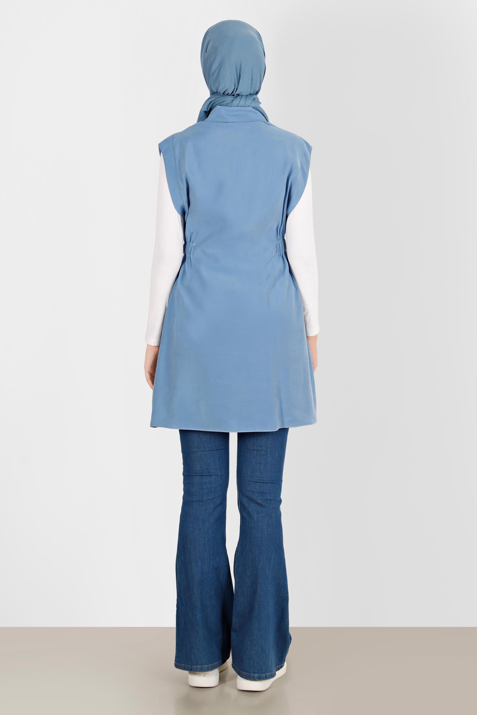 Tesettür giyim MAVİ BELİ LASTİKLİ DÜĞMELİ YELEK 42843 