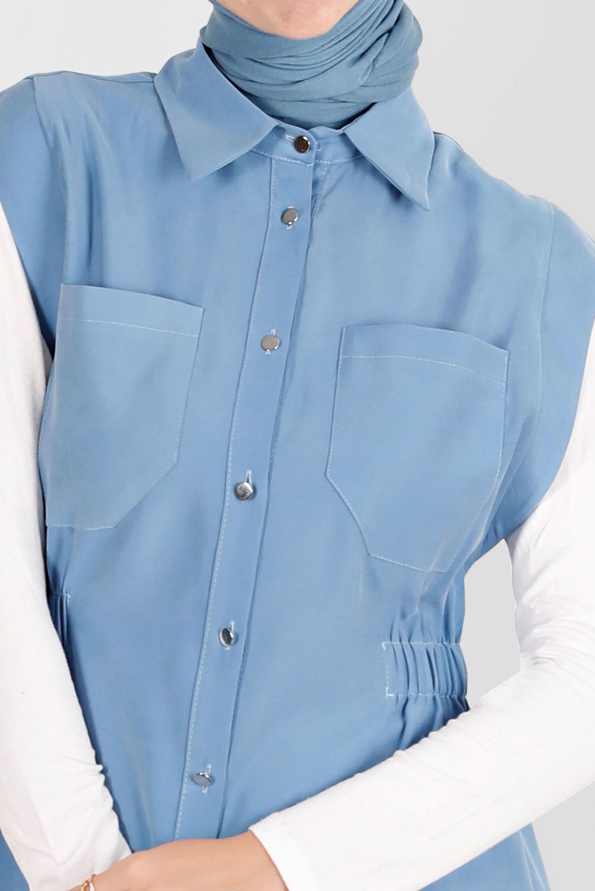 Tesettür giyim MAVİ BELİ LASTİKLİ DÜĞMELİ YELEK 42843 